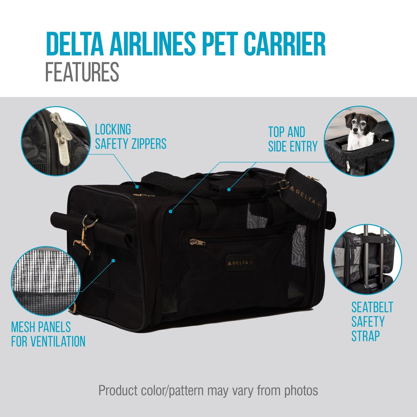 TRAVEL DELTA® AIR LINES® Airline Approved Pet Carrier, Medium, Black