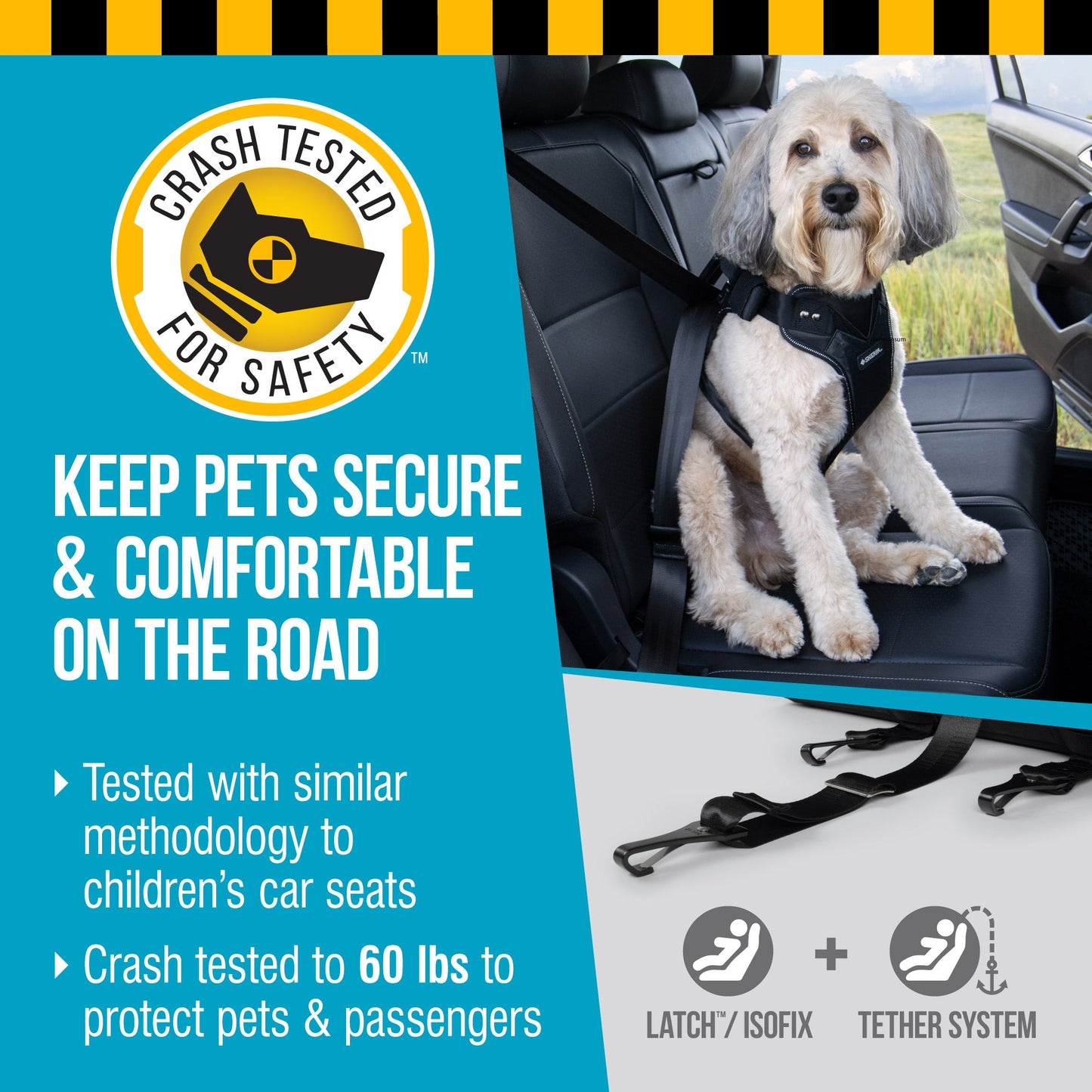 Seatbelt Harness, Crash Tested Dog Harness, Adjustable, With No-Pull D Ring