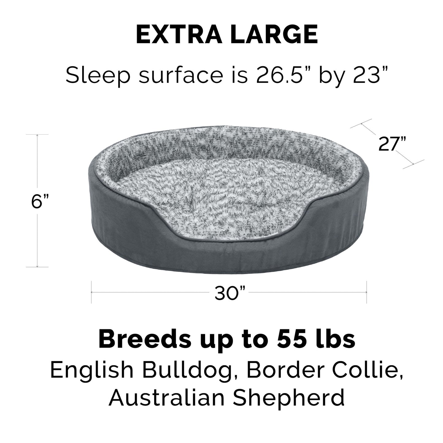 Oval Dog Bed - Two-Tone Faux Fur & Suede