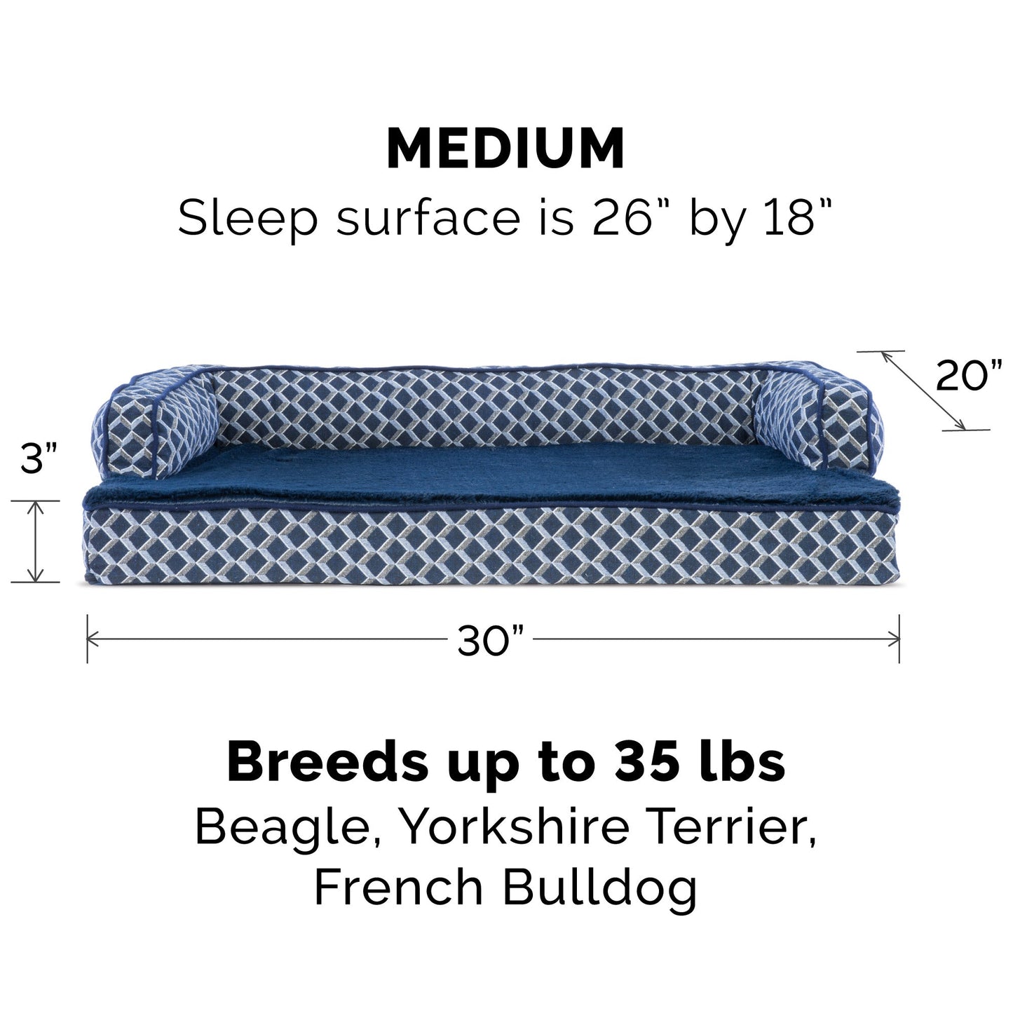 Sofa Dog Bed - Plush & Diamond Decor Comfy Couch