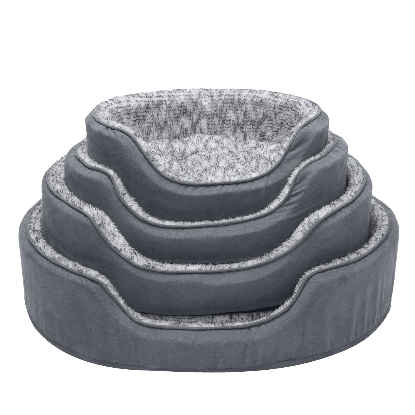 Oval Dog Bed - Two-Tone Faux Fur & Suede