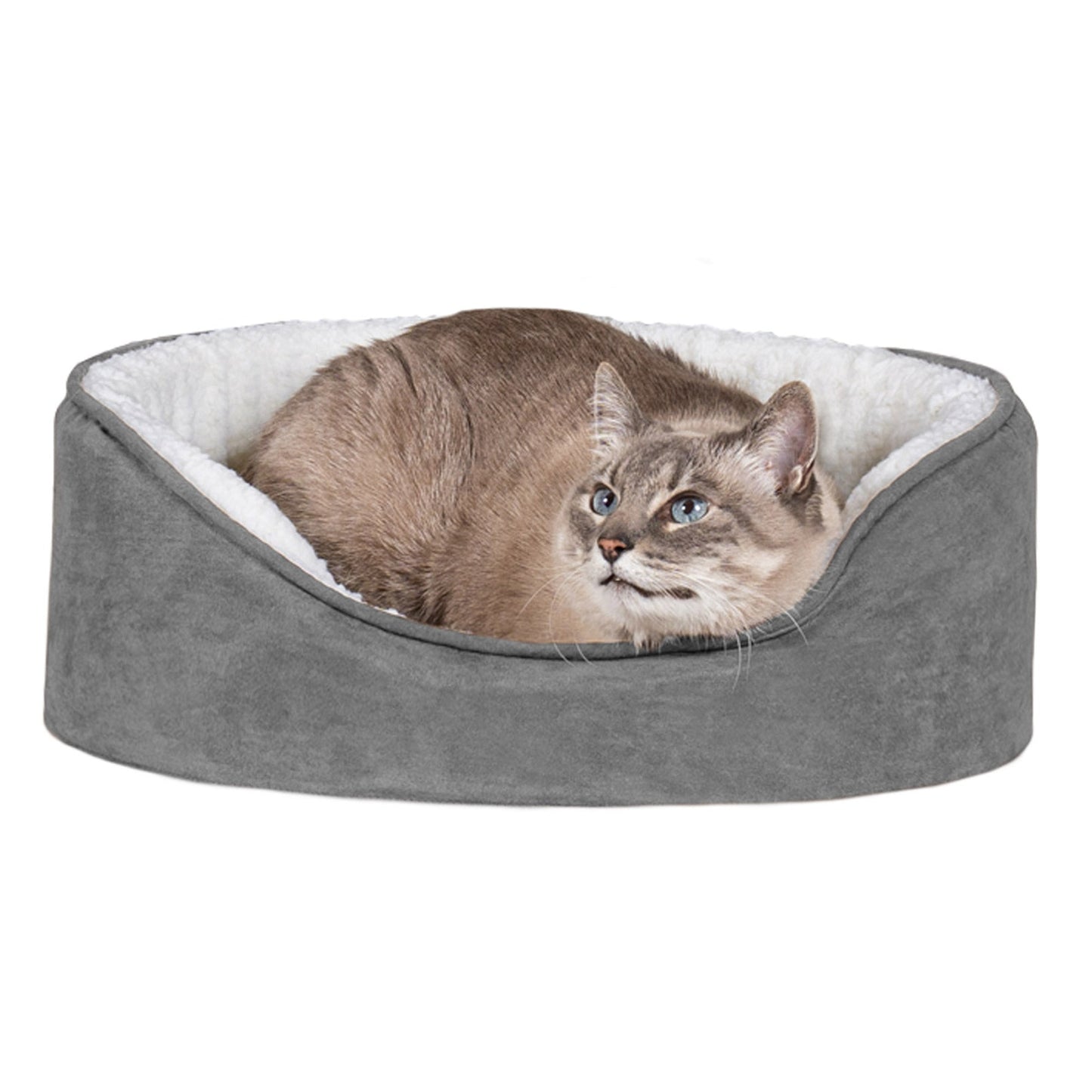 Oval Dog Bed - Faux Sheepskin & Suede