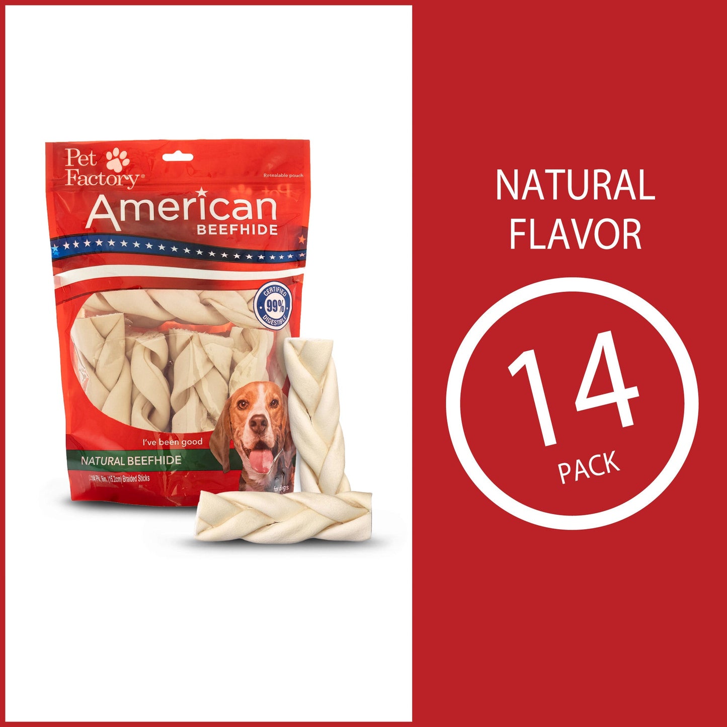Pet Factory - American Beefhide Braided Stick - 6" Flavored Dog Treat