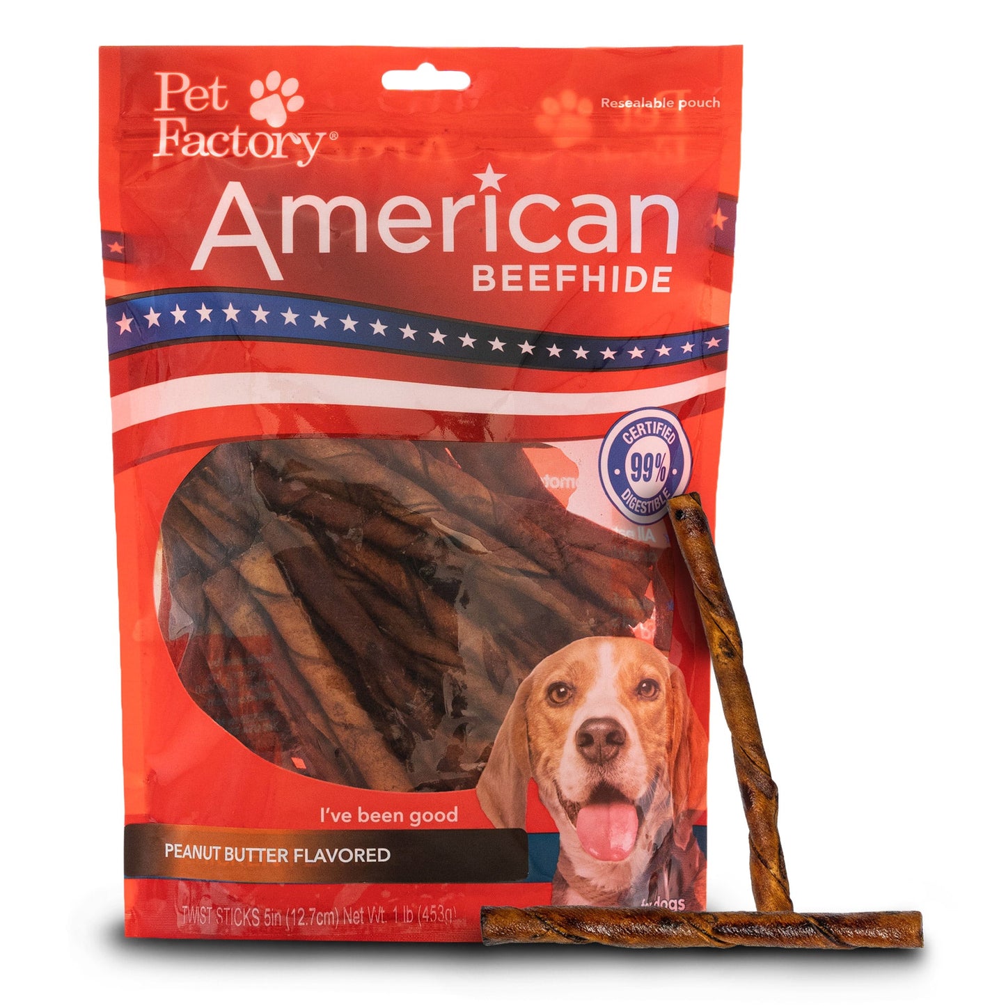 Pet Factory - American Beefhide Twist Sticks Flavored Dog Treats, 5"