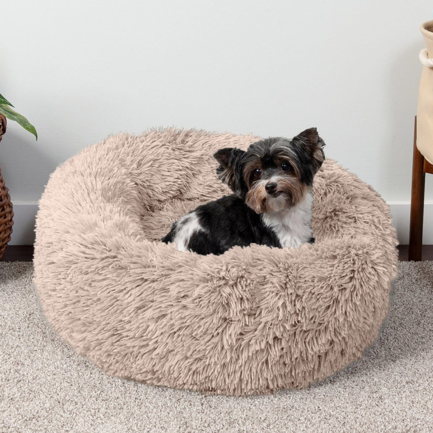 Calming Cuddler Long Fur Donut Dog Bed