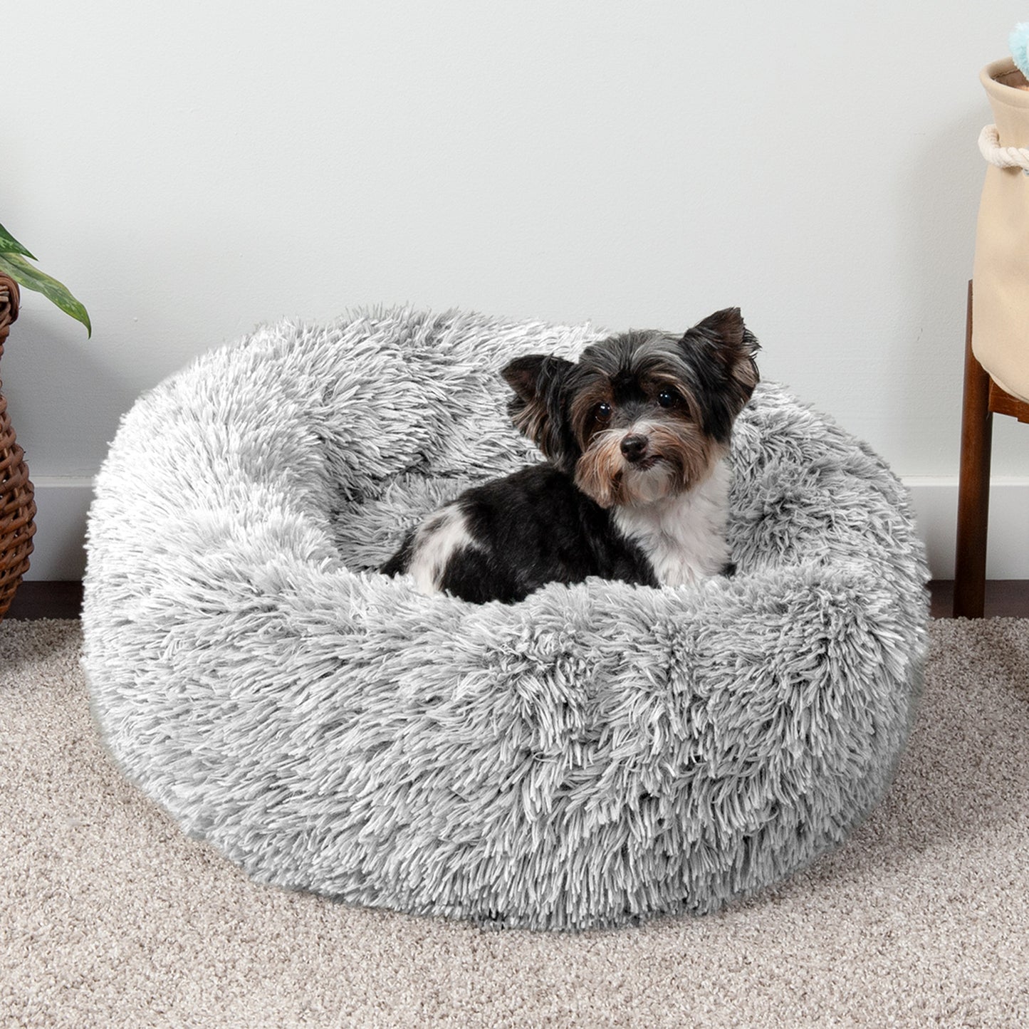 Calming Cuddler Long Fur Donut Dog Bed