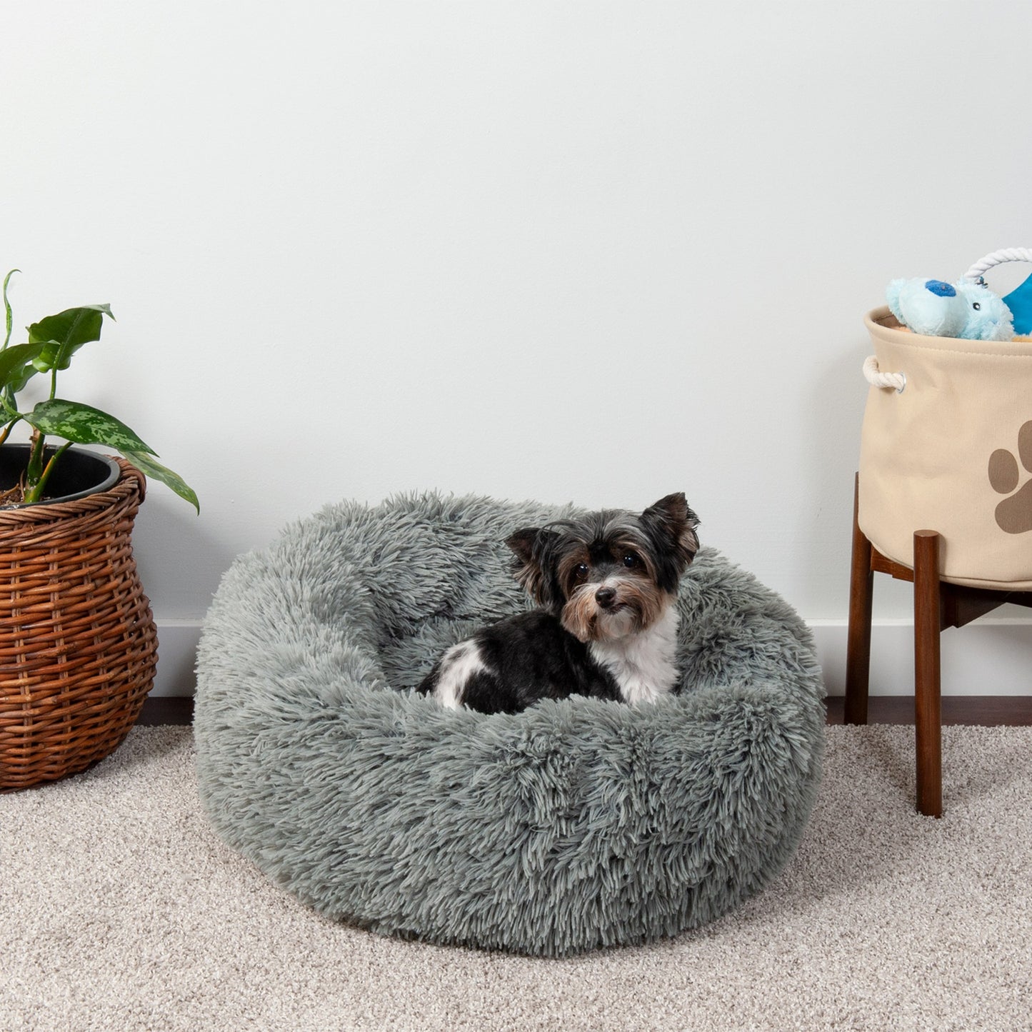 Calming Cuddler Long Fur Donut Dog Bed