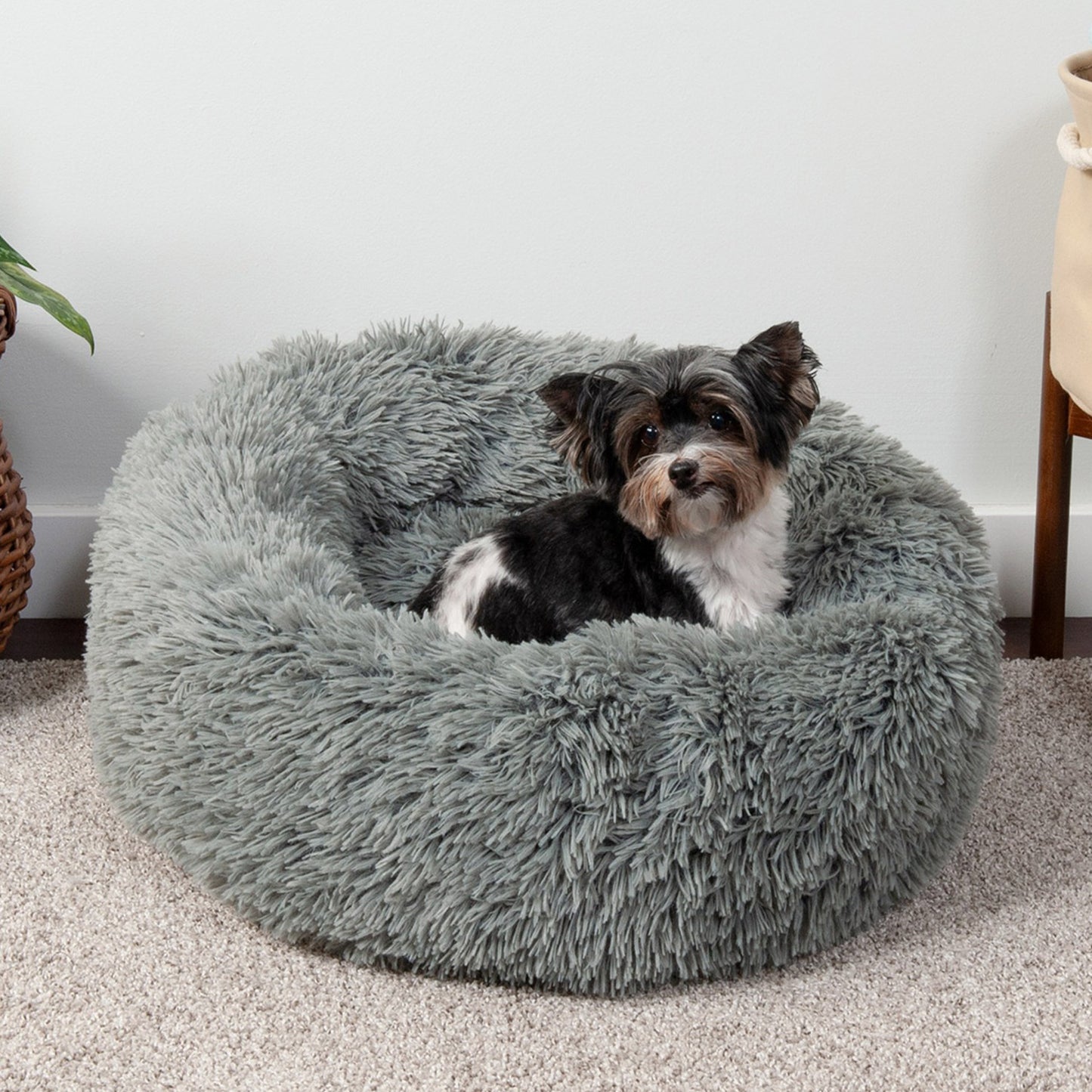 Calming Cuddler Long Fur Donut Dog Bed