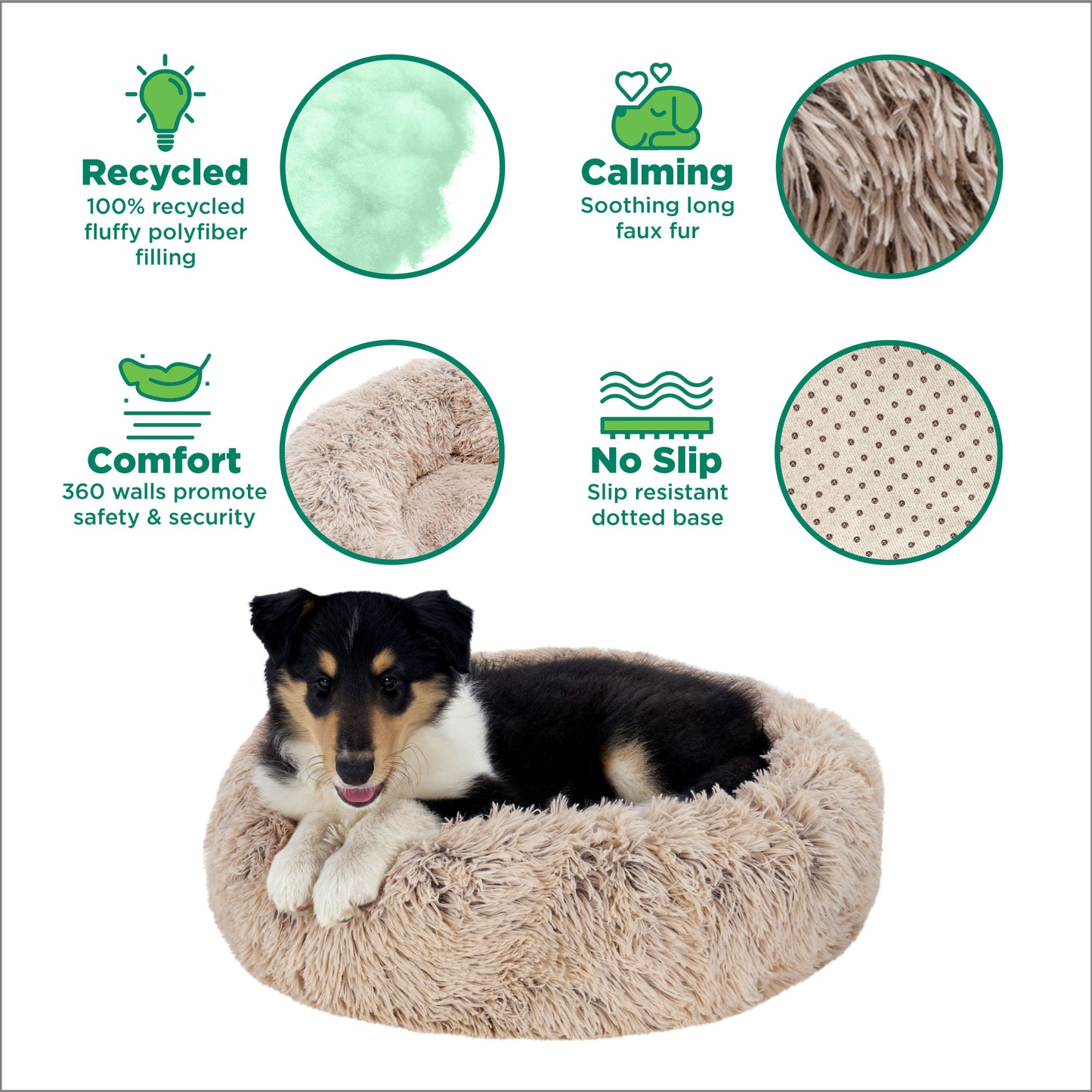 Calming Cuddler Long Fur Donut Dog Bed