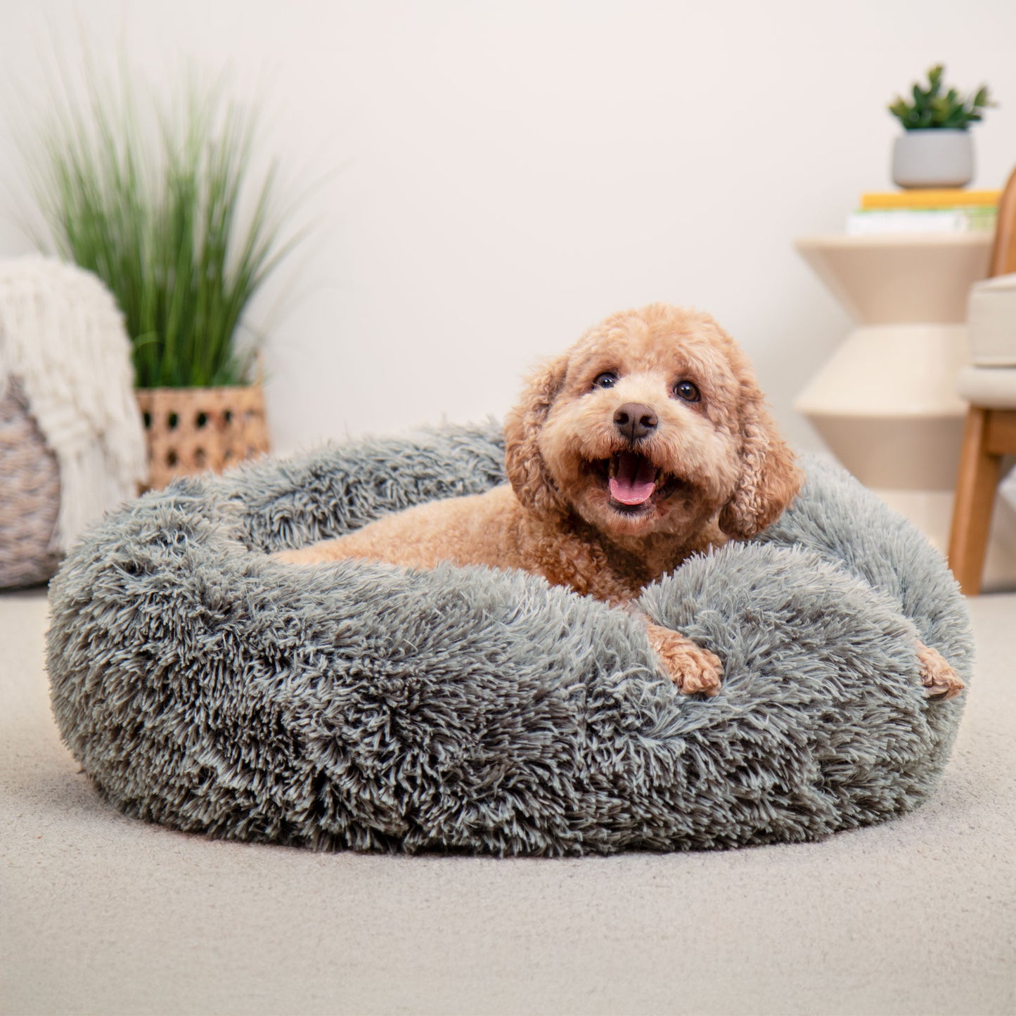 Calming Cuddler Long Fur Donut Dog Bed