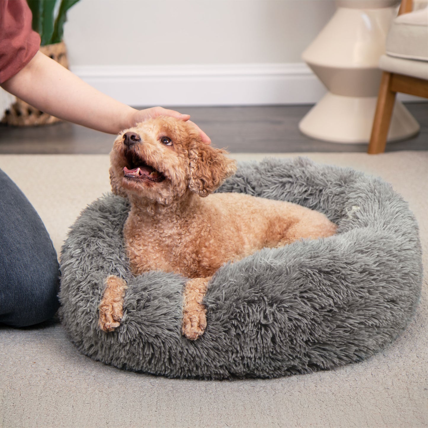 Calming Cuddler Long Fur Donut Dog Bed