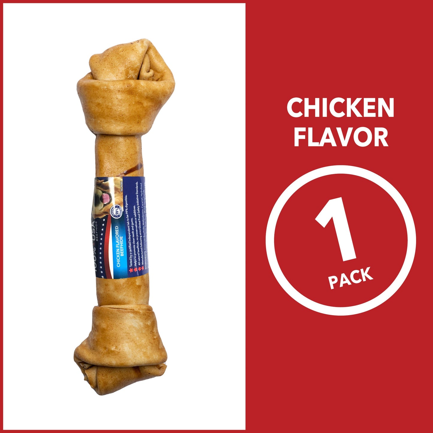 Pet Factory - Made in USA Beefhide Bone Dog Treat, 12"-15", Chicken Flavored
