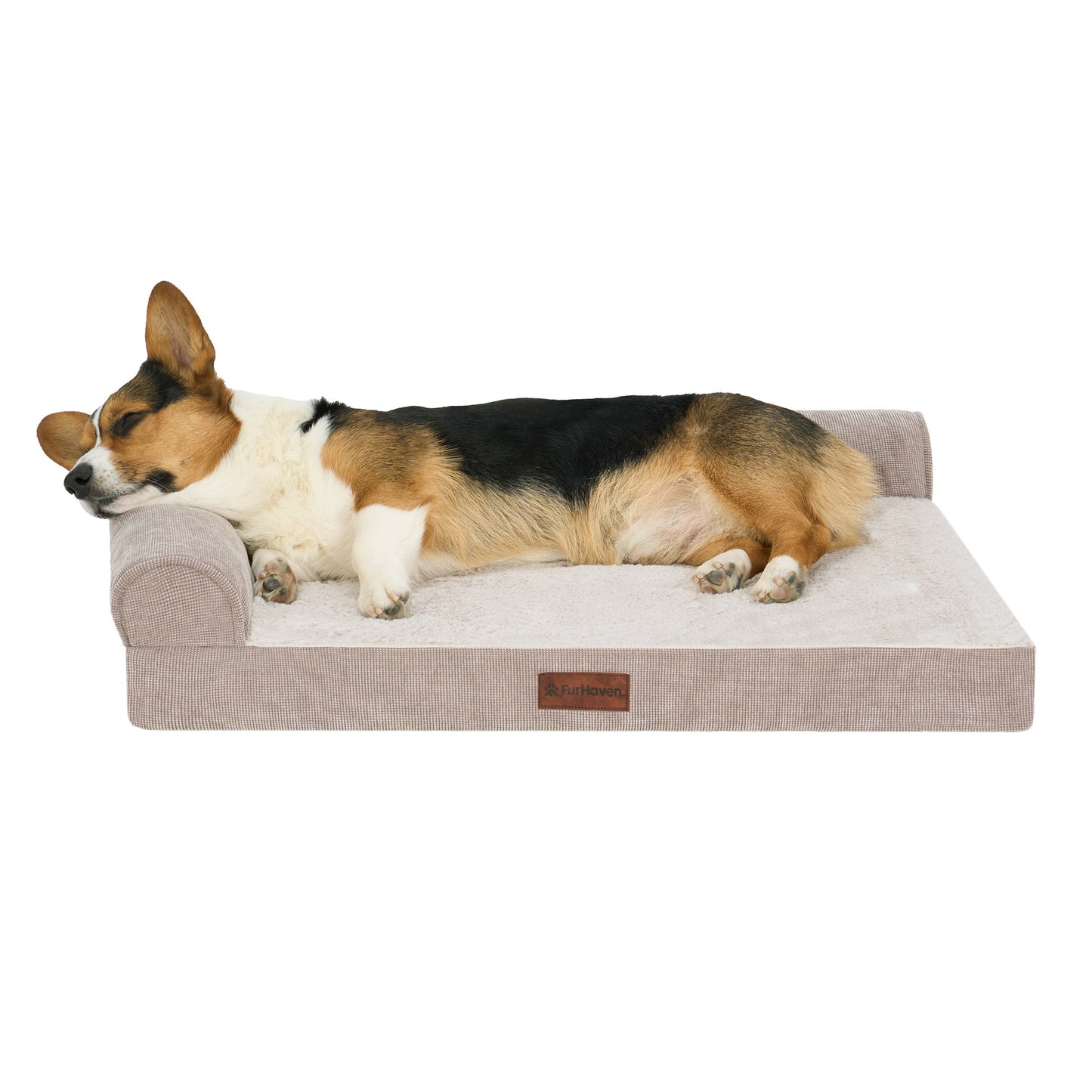 Plush & Grid Cord Deluxe L-Chaise Pet Bed