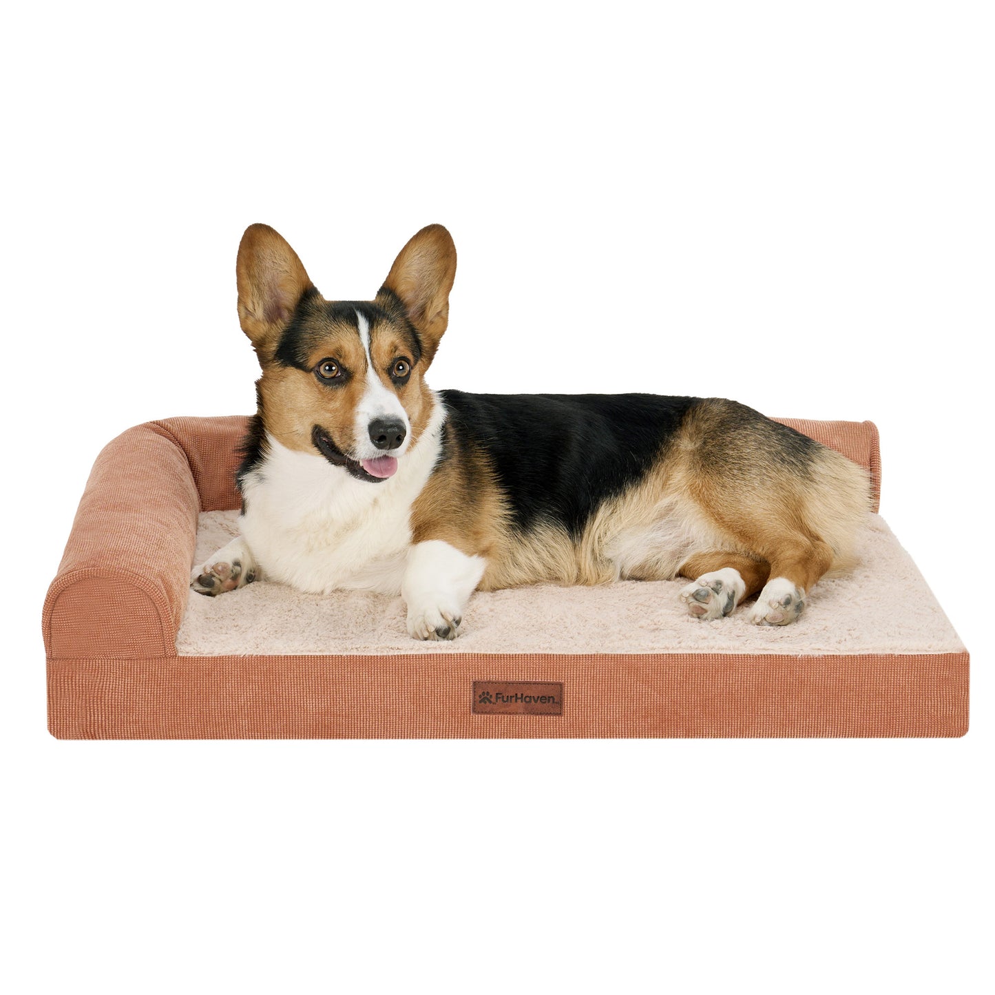 Plush & Grid Cord Deluxe L-Chaise Pet Bed