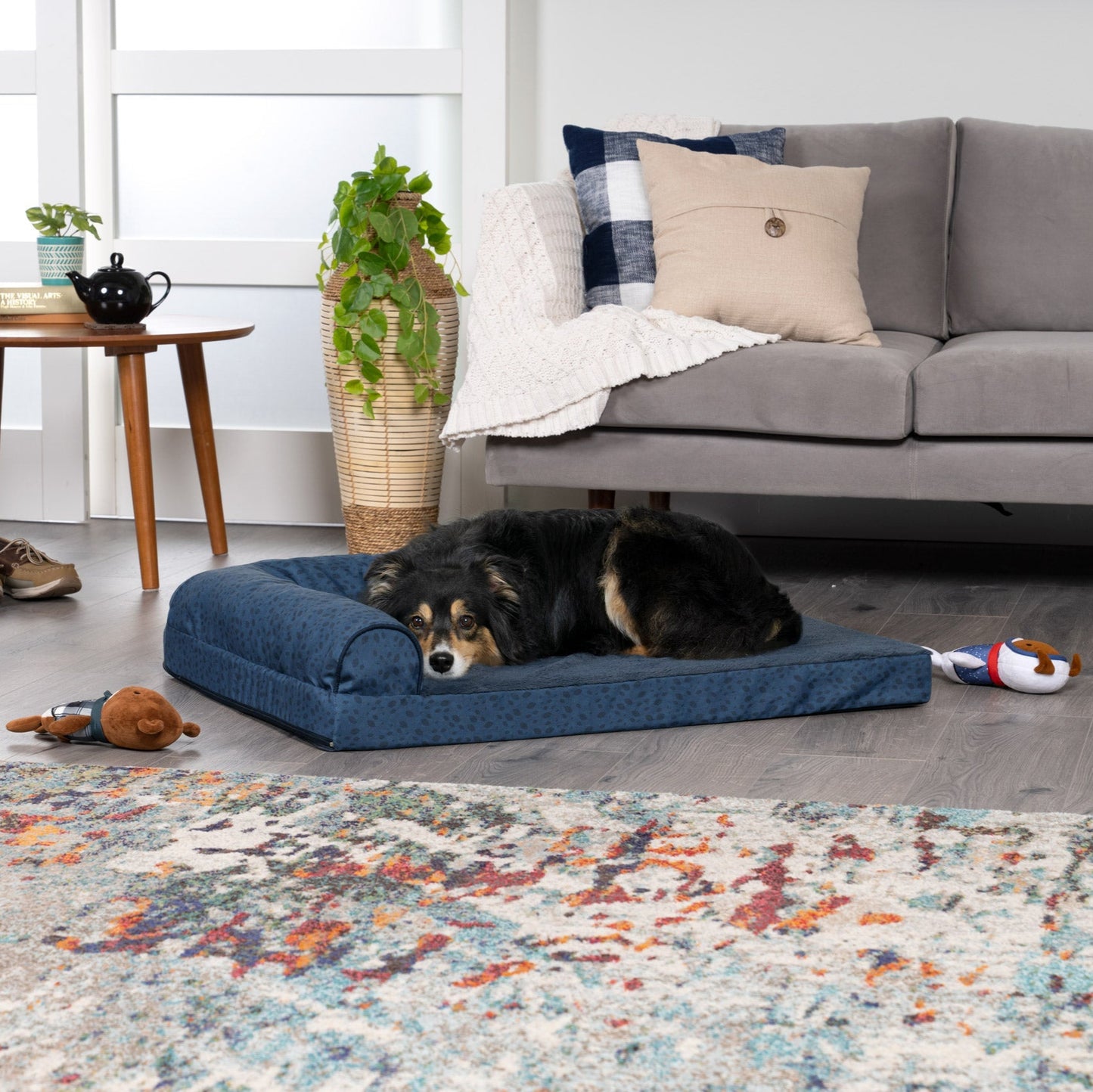 Deluxe Chaise Lounge Dog Bed - Plush Faux Fur & Almond Print