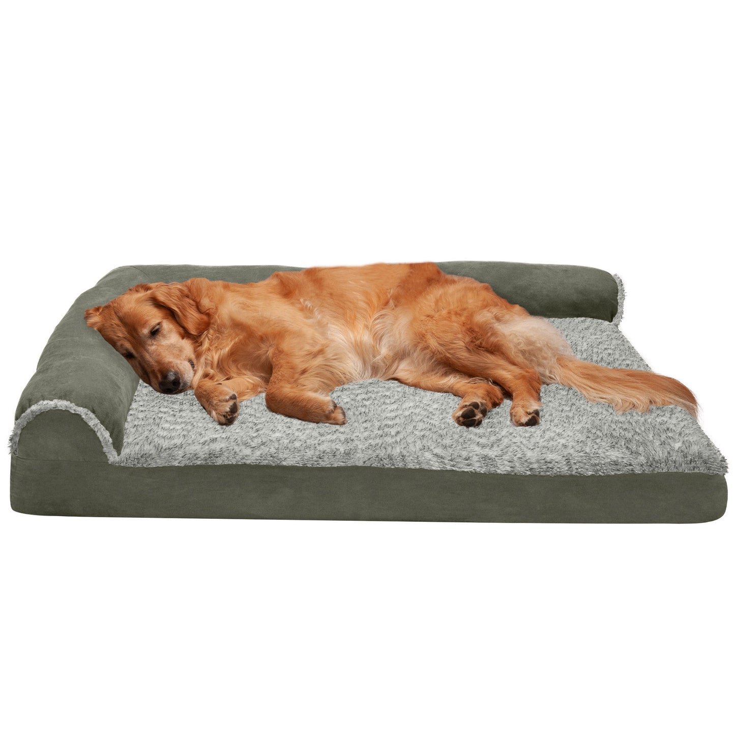 Deluxe Chaise Lounge Dog Bed - Two-Tone Faux Fur & Suede