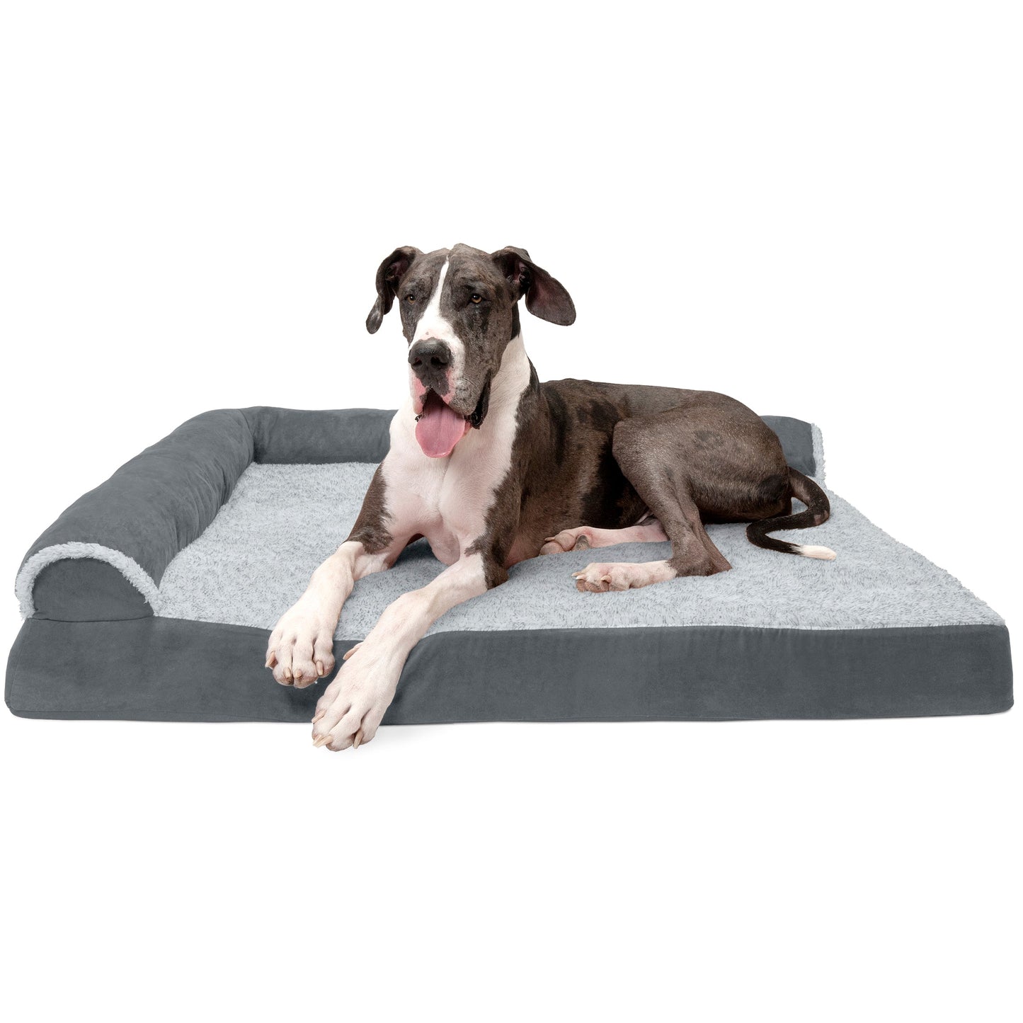 Deluxe Chaise Lounge Dog Bed - Two-Tone Faux Fur & Suede