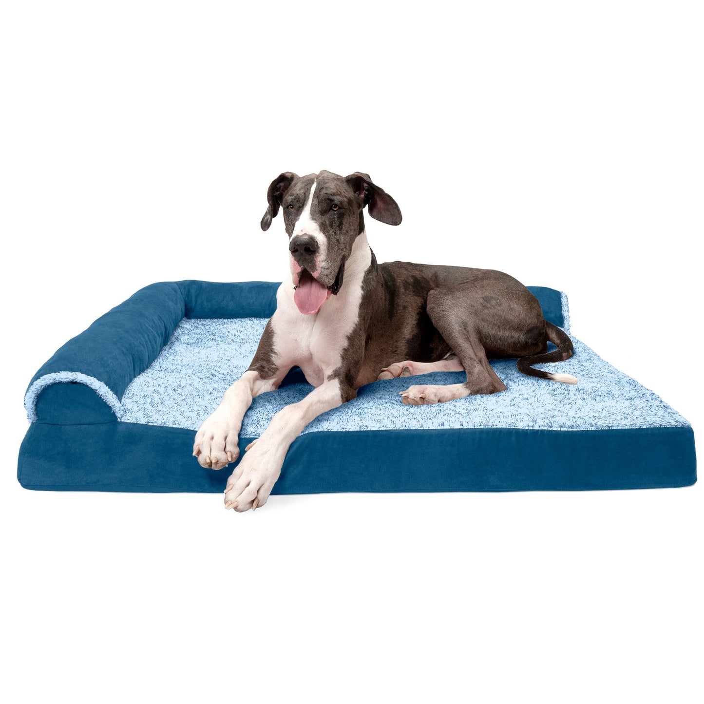 Deluxe Chaise Lounge Dog Bed - Two-Tone Faux Fur & Suede