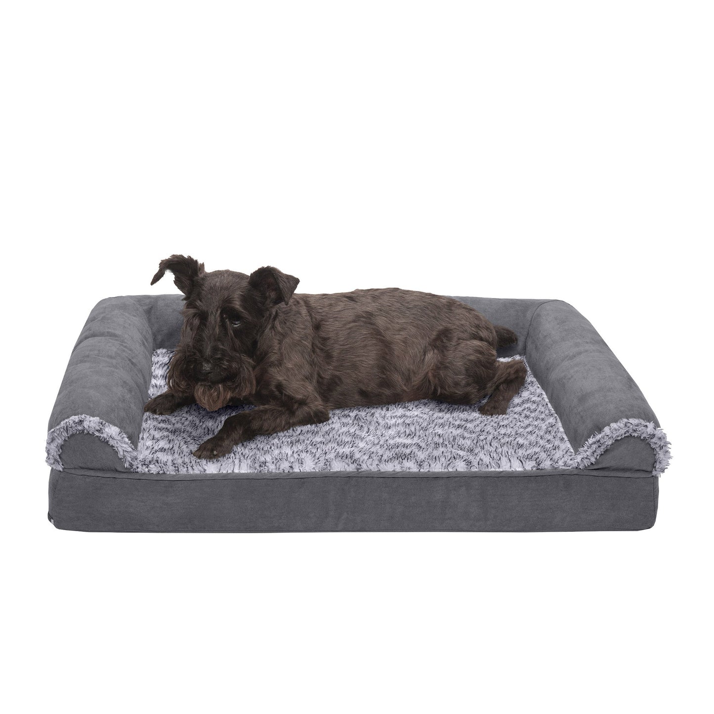Sofa Dog Bed - Two-Tone Faux Fur & Suede