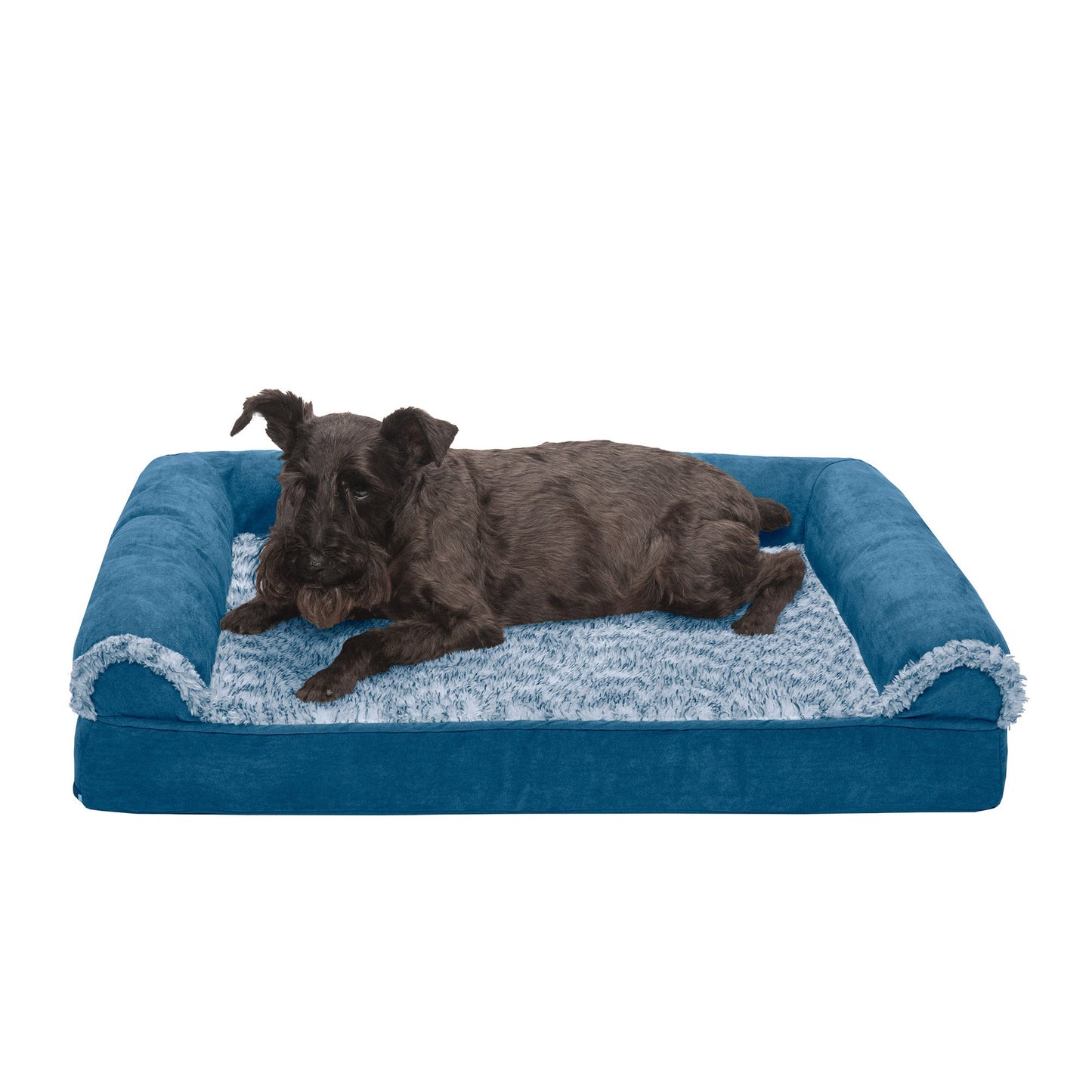 Sofa Dog Bed - Two-Tone Faux Fur & Suede