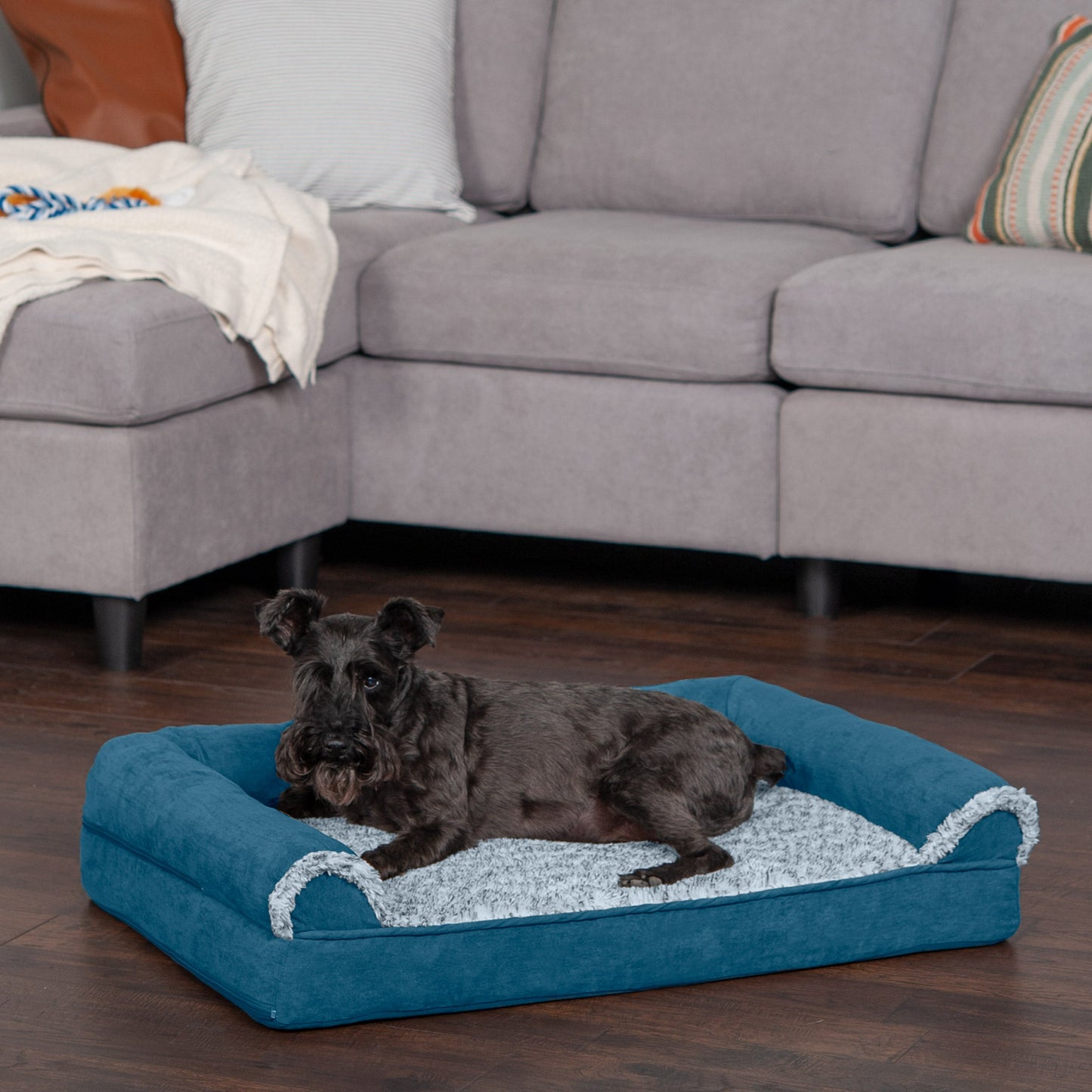 Sofa Dog Bed - Two-Tone Faux Fur & Suede