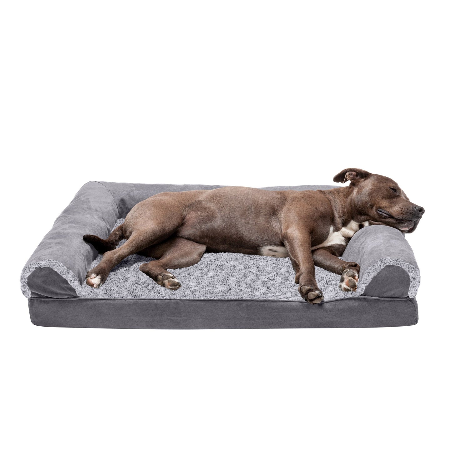 Sofa Dog Bed - Two-Tone Faux Fur & Suede