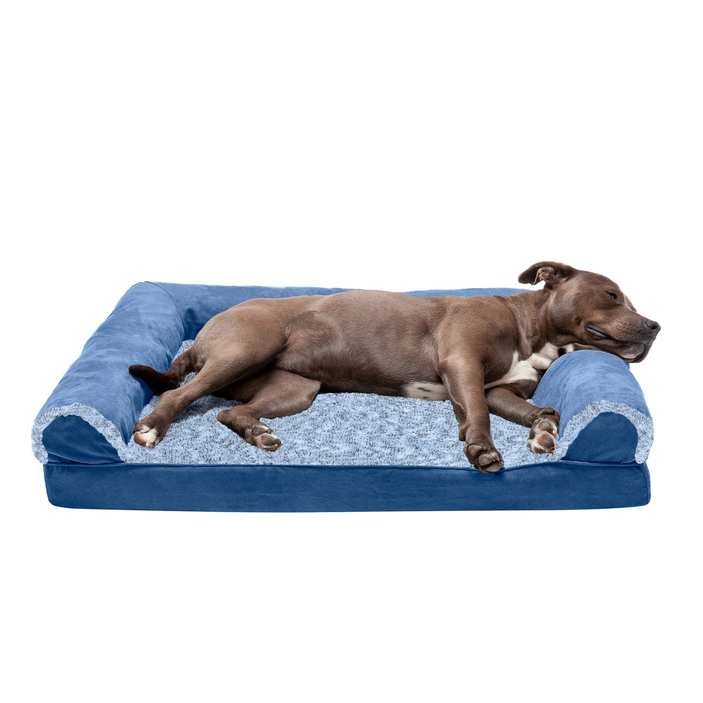 Sofa Dog Bed - Two-Tone Faux Fur & Suede