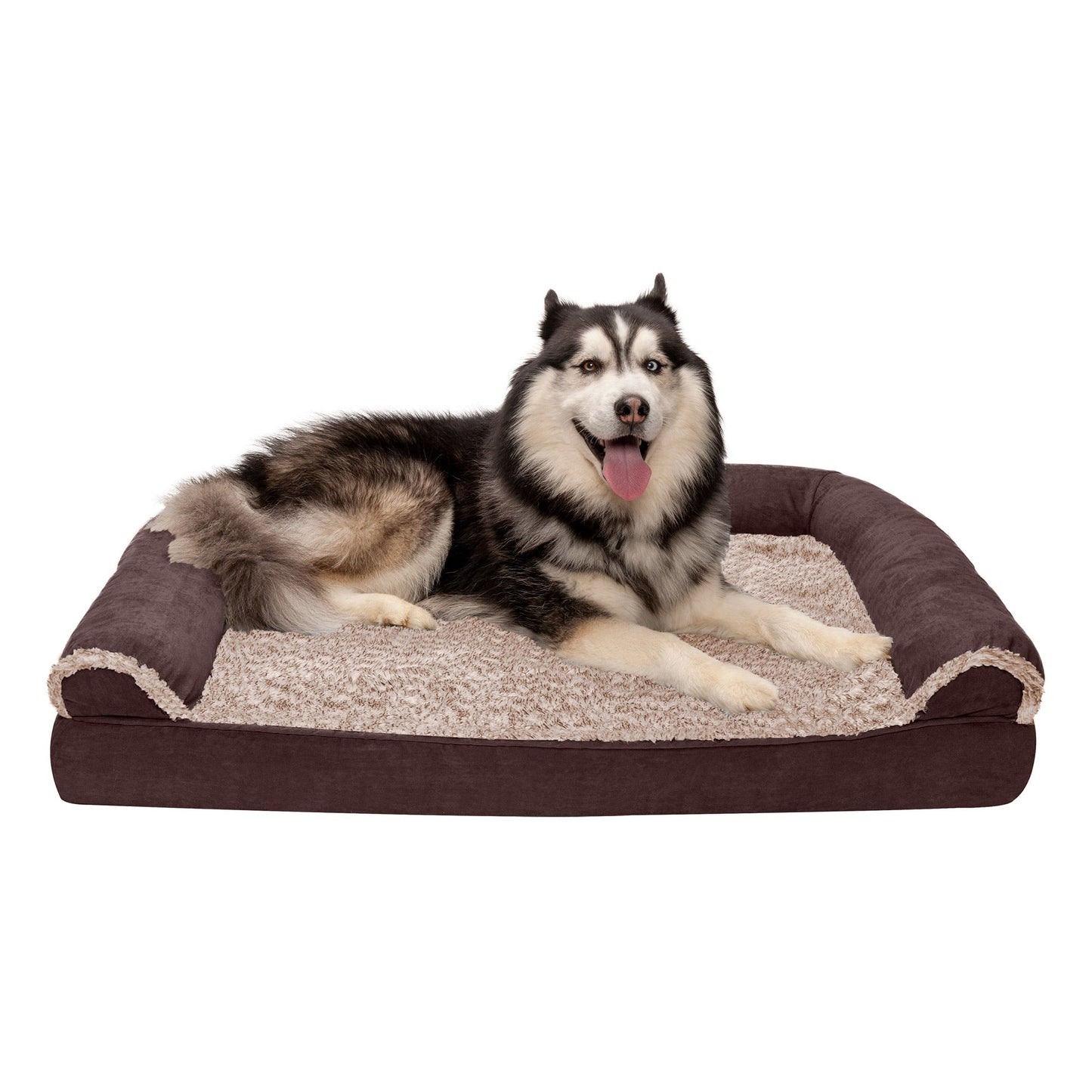 Sofa Dog Bed - Two-Tone Faux Fur & Suede