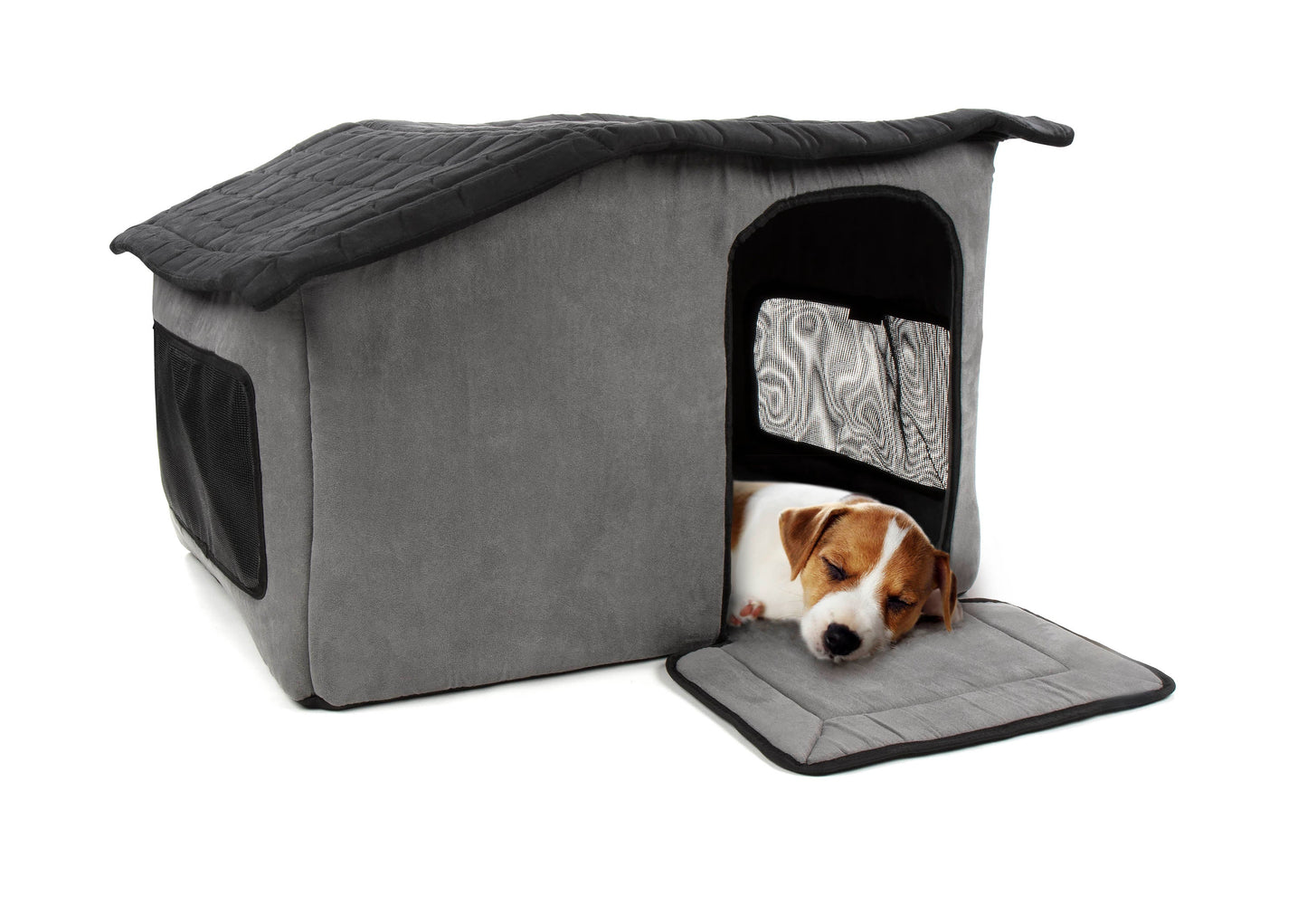 Portable, Soft Sided Indoor Pet Shelter - Gray