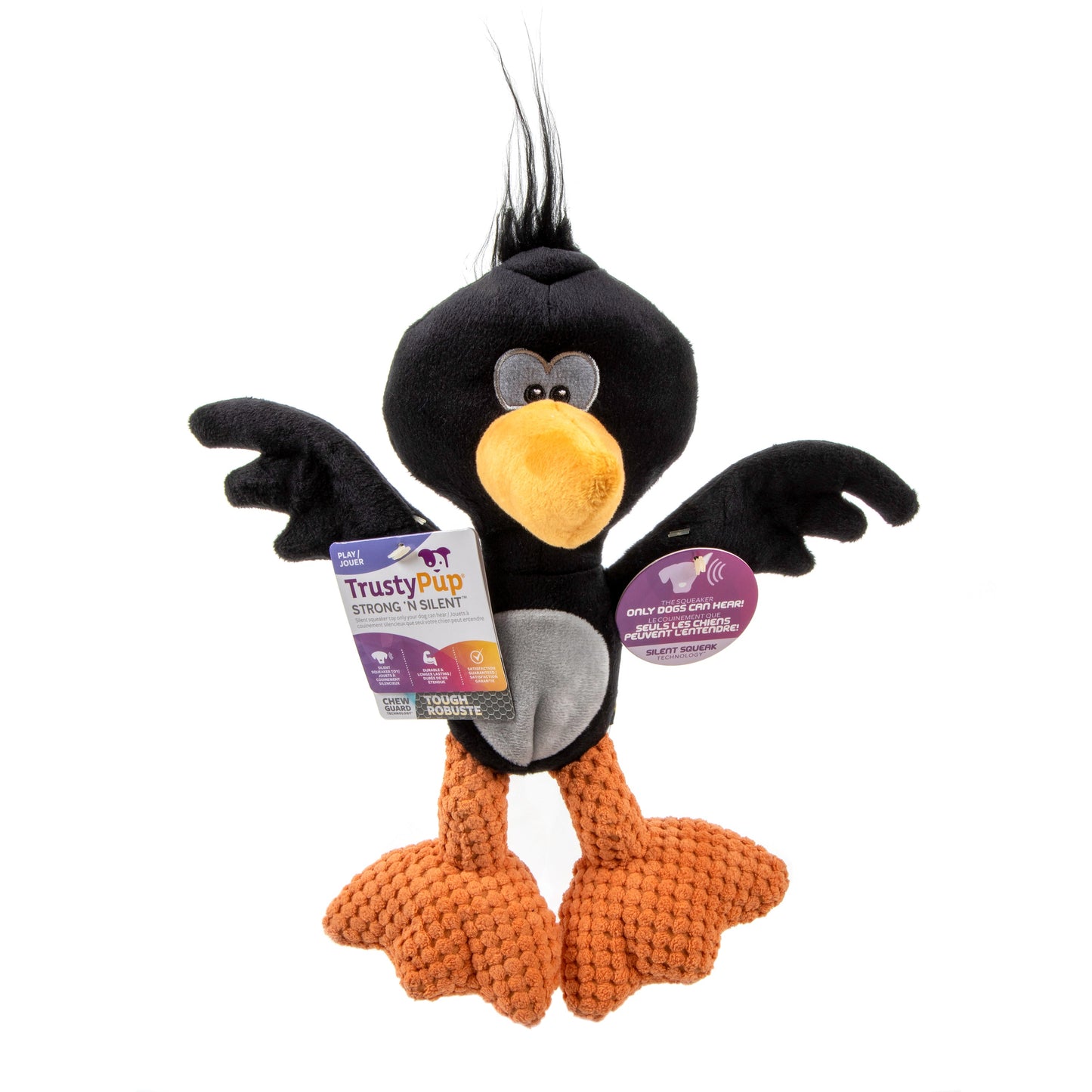 Silent Squeak Crow Plush Chew Guard Dog Toy, Large