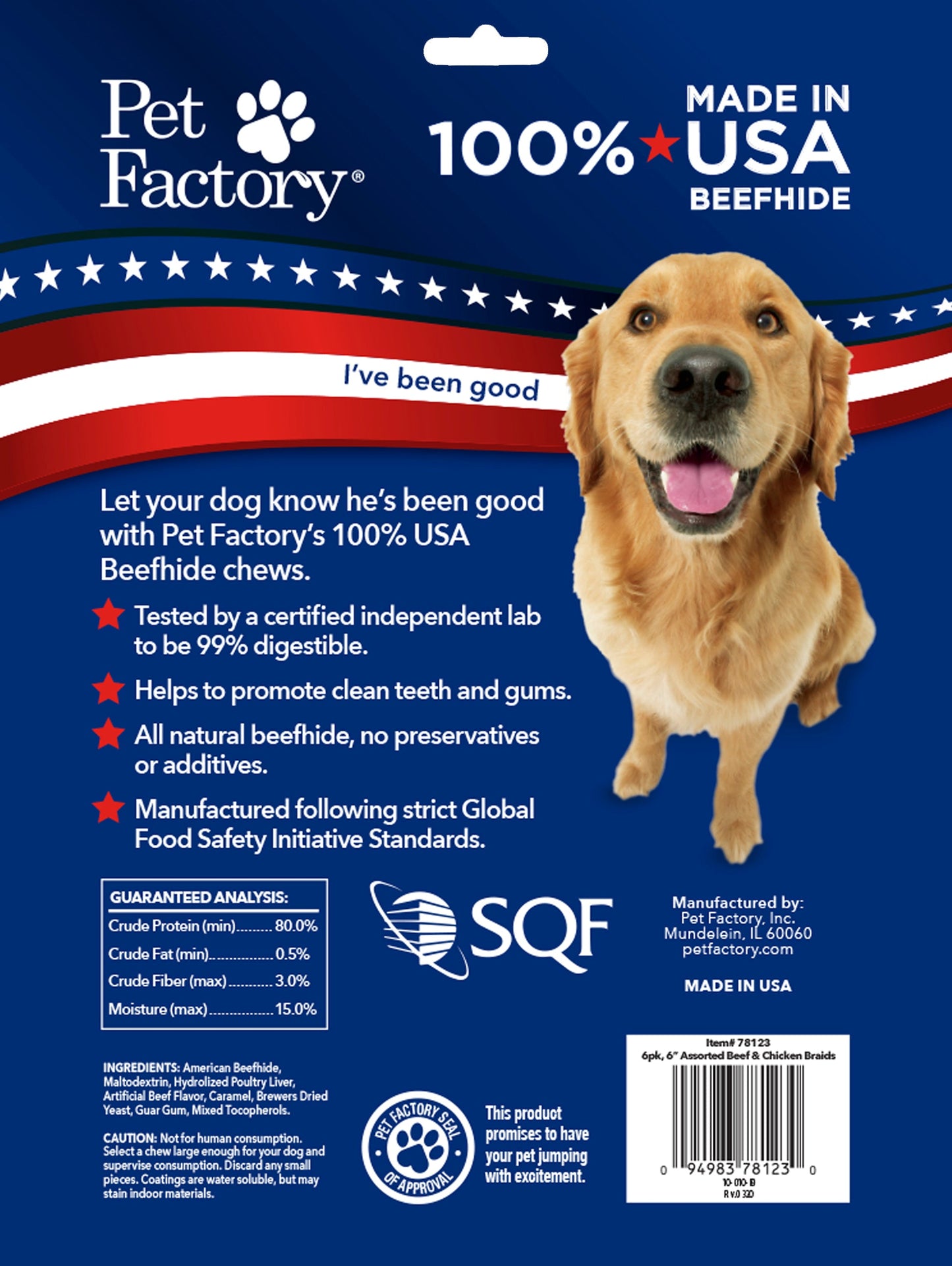 Pet Factory - Made in USA Beefhide Braided Sticks Flavored Dog Treats