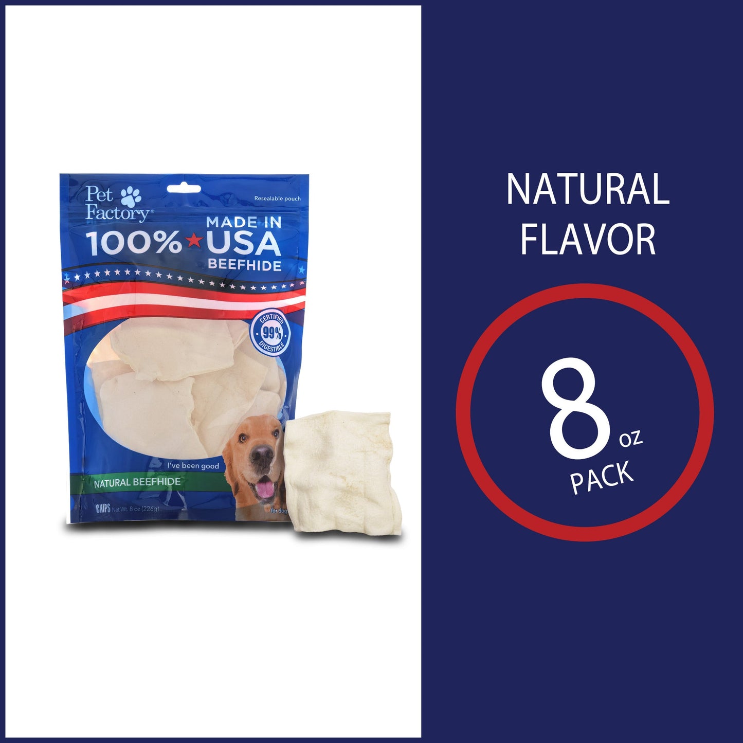 Pet Factory - Made in USA Beefhide Chips - 8oz, Flavored Dog Treats