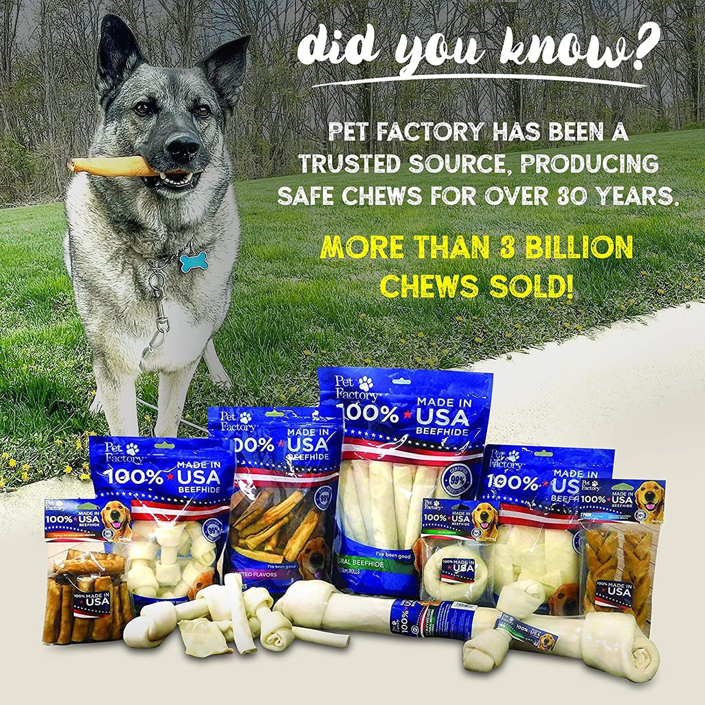 Pet Factory - Made in USA Beefhide Chips - 8oz, Flavored Dog Treats