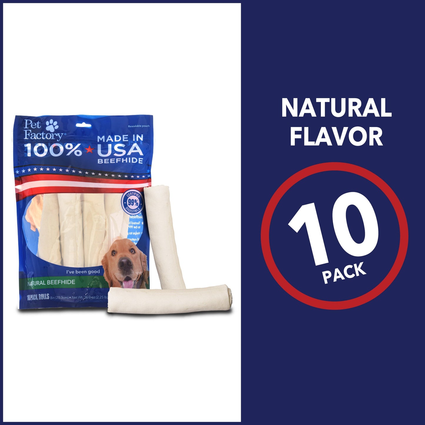 Pet Factory Made in USA Beefhide Rolls - 7-8", Flavored Dog Treat