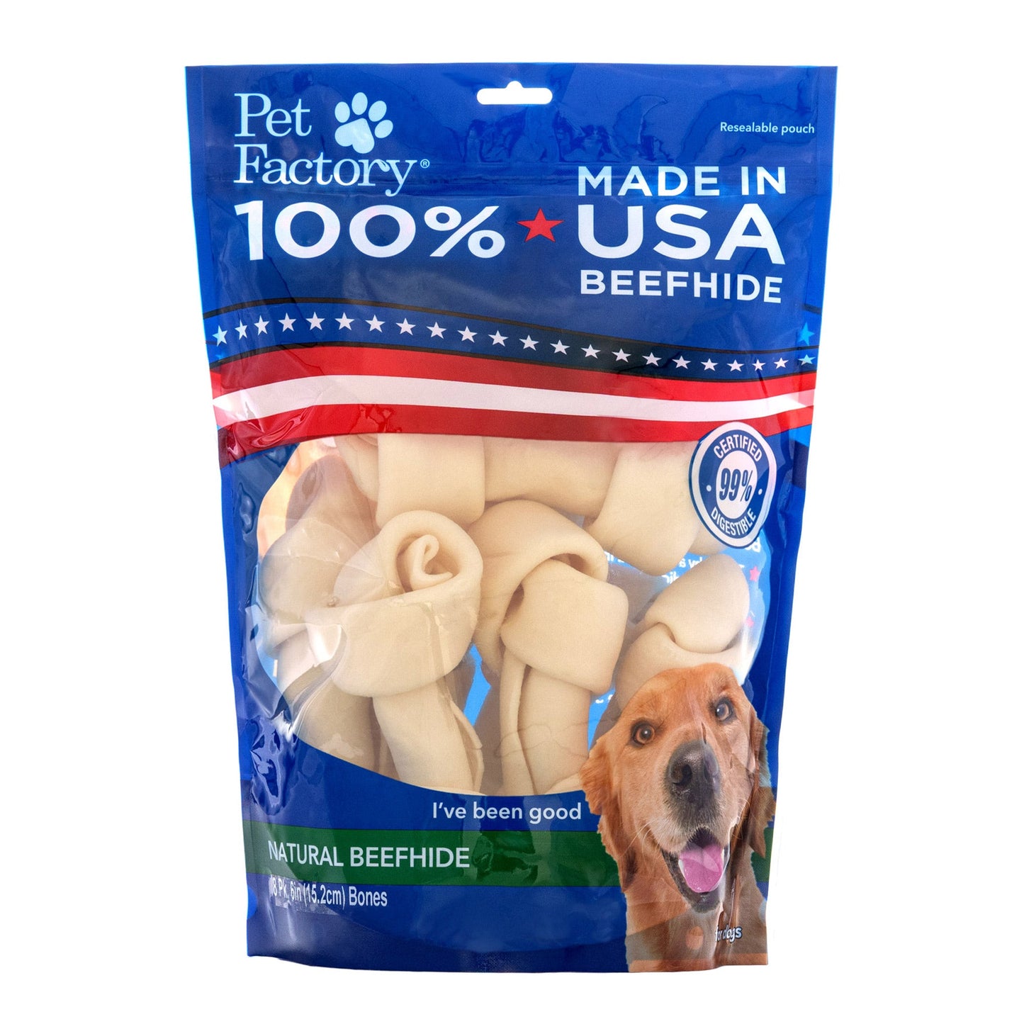 Pet Factory - Made in USA Beefhide Bone 6" Flavored Dog Treat