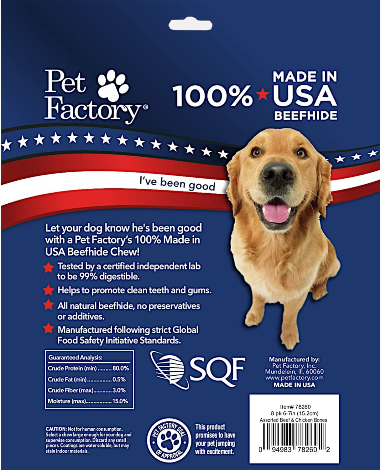 Pet Factory - Made in USA Beefhide Bone 6" Flavored Dog Treat