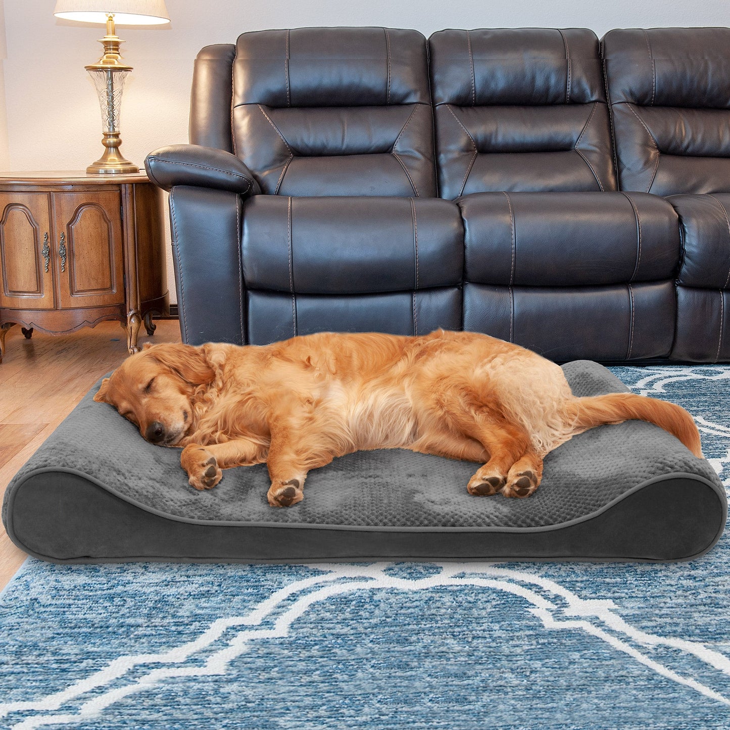 Luxe Lounger Contour Dog Bed - Minky Plush & Velvet