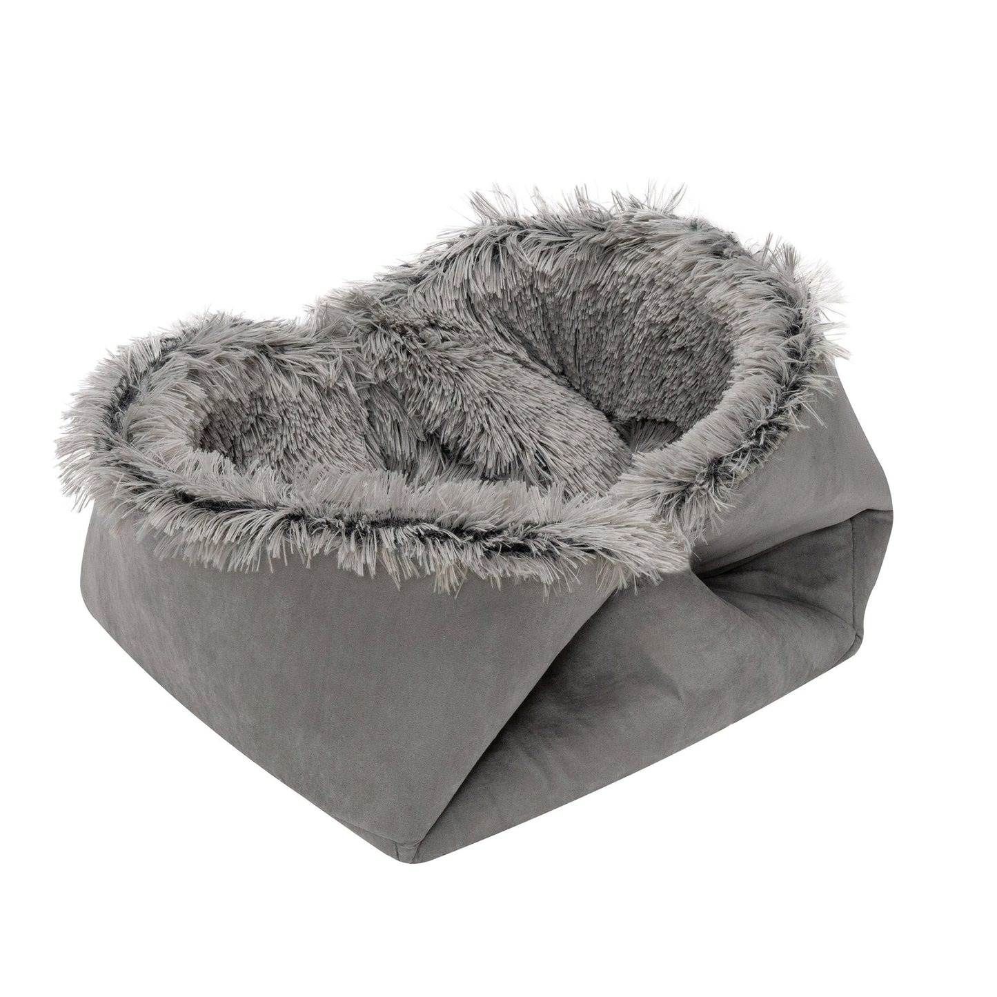 Self-Warming 4-in-1 Plush Long Faux Fur Convertible Cuddler Pet Bed