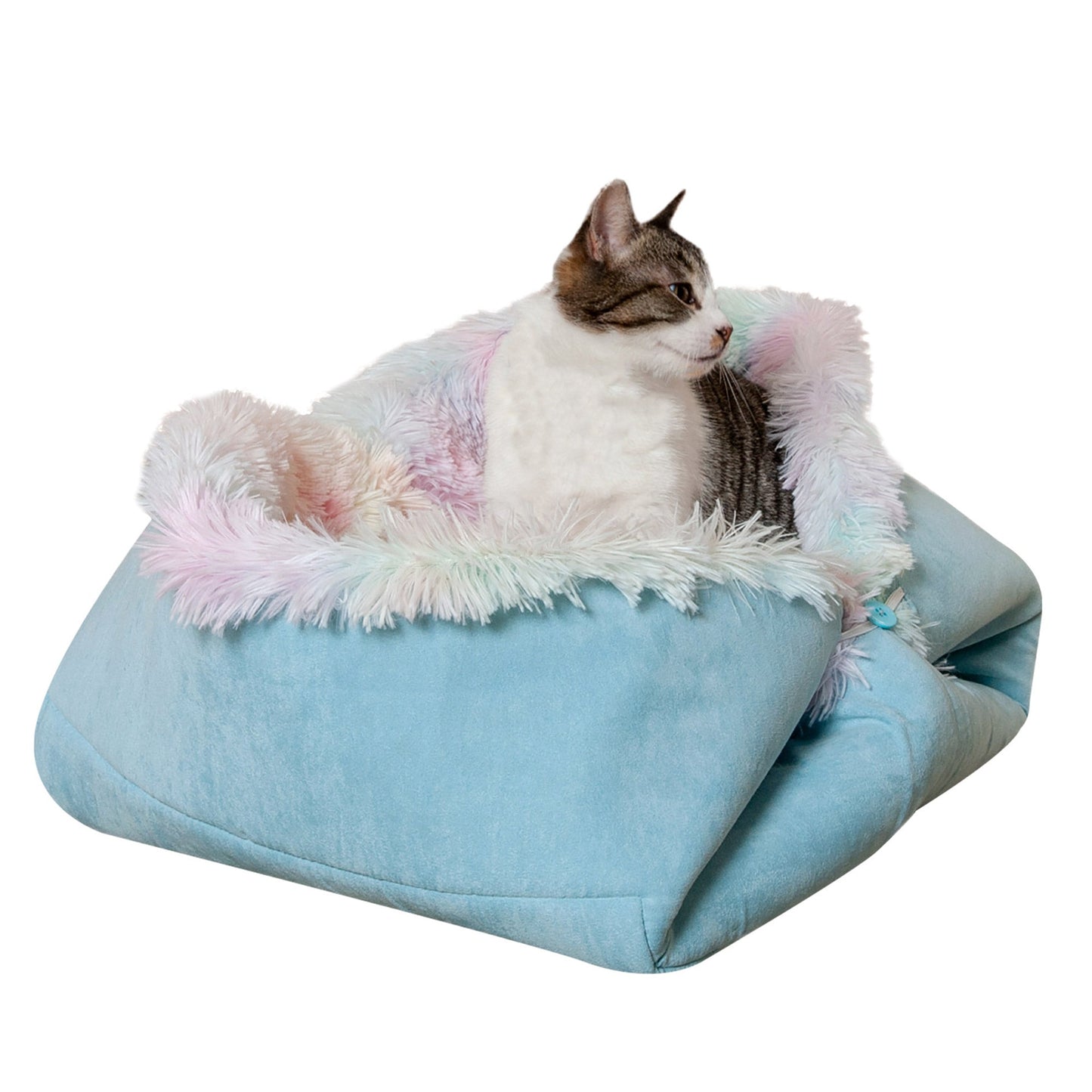 Self-Warming 4-in-1 Plush Long Faux Fur Convertible Cuddler Pet Bed