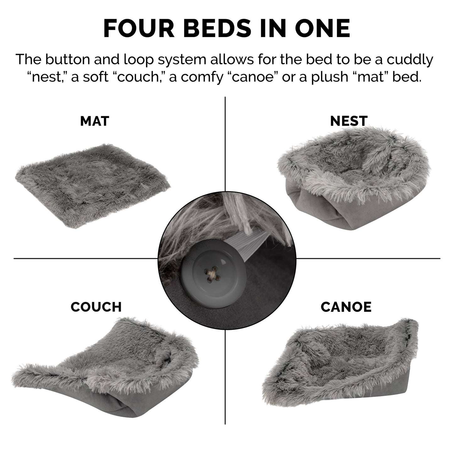 Self-Warming 4-in-1 Plush Long Faux Fur Convertible Cuddler Pet Bed