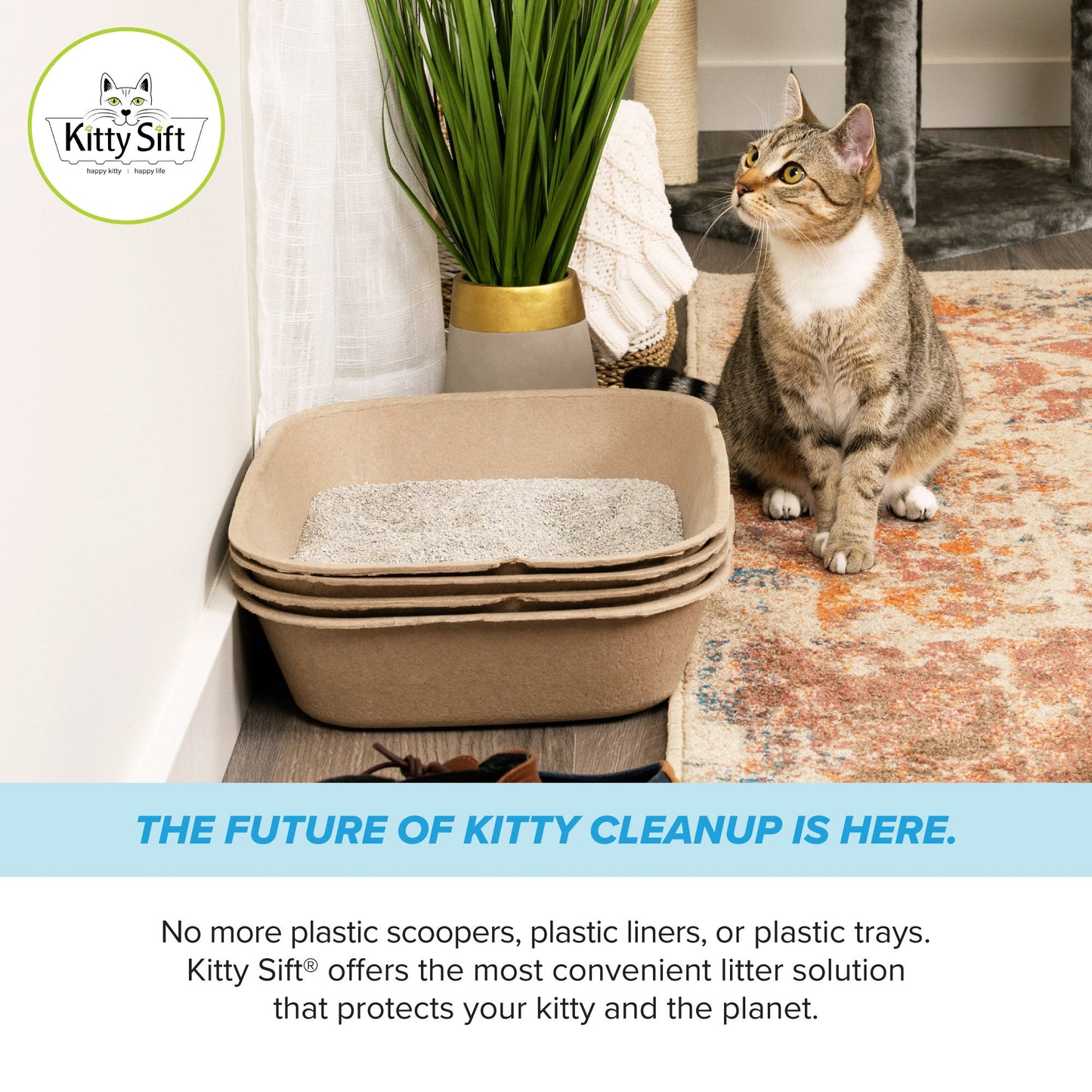 Kitty Sift - Eco-Friendly Sifting Litter Box Kit (1 Litter Box, 5 Sifting Liners)