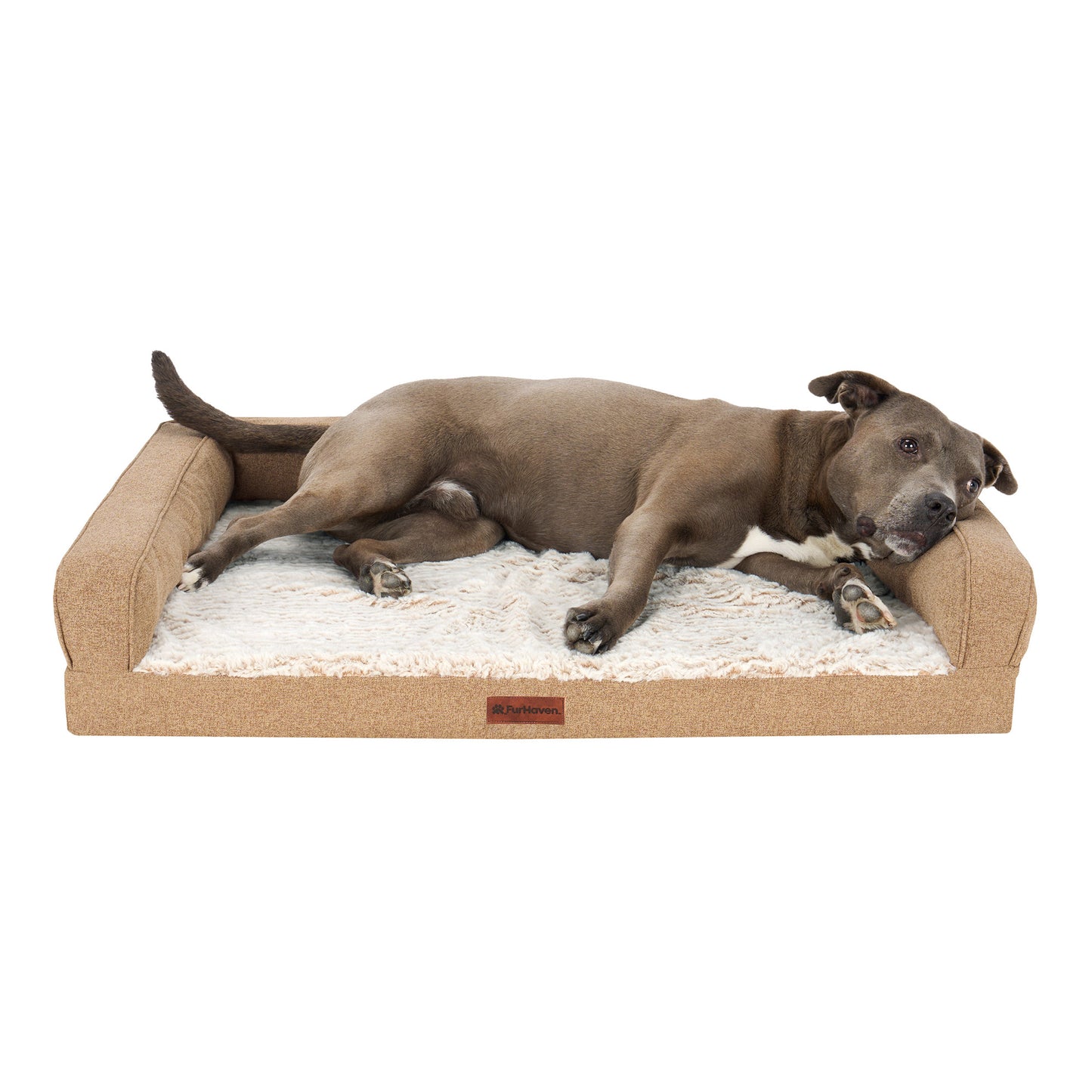 Birch Faux Fur & Soft Faux Linen Modern Sofa Pet Bed