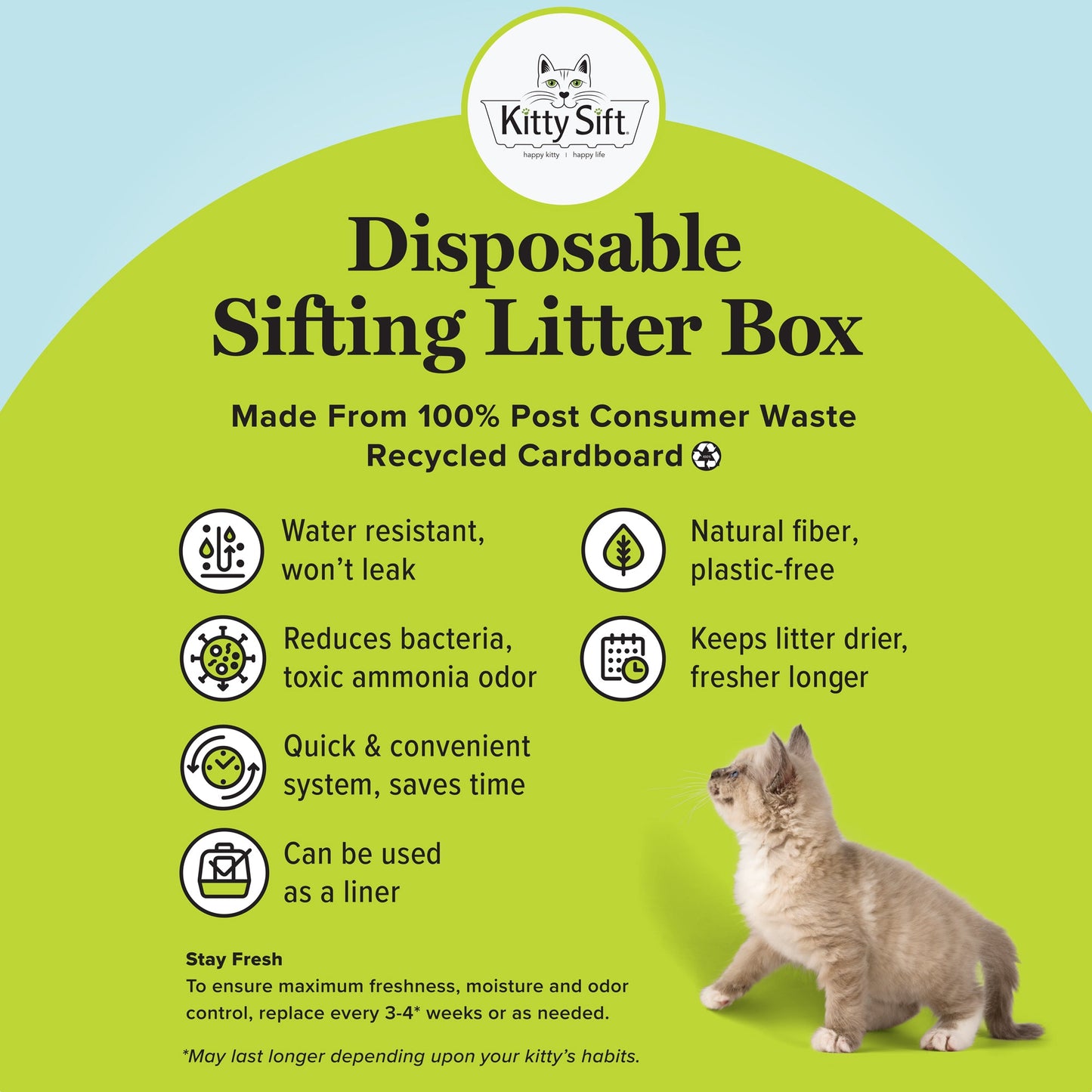 Kitty Sift Disposable Cat Litter Box Kit with Shield, Large (Set of 1 Litter Box, 3 Sifting Liners & 1 Shield)