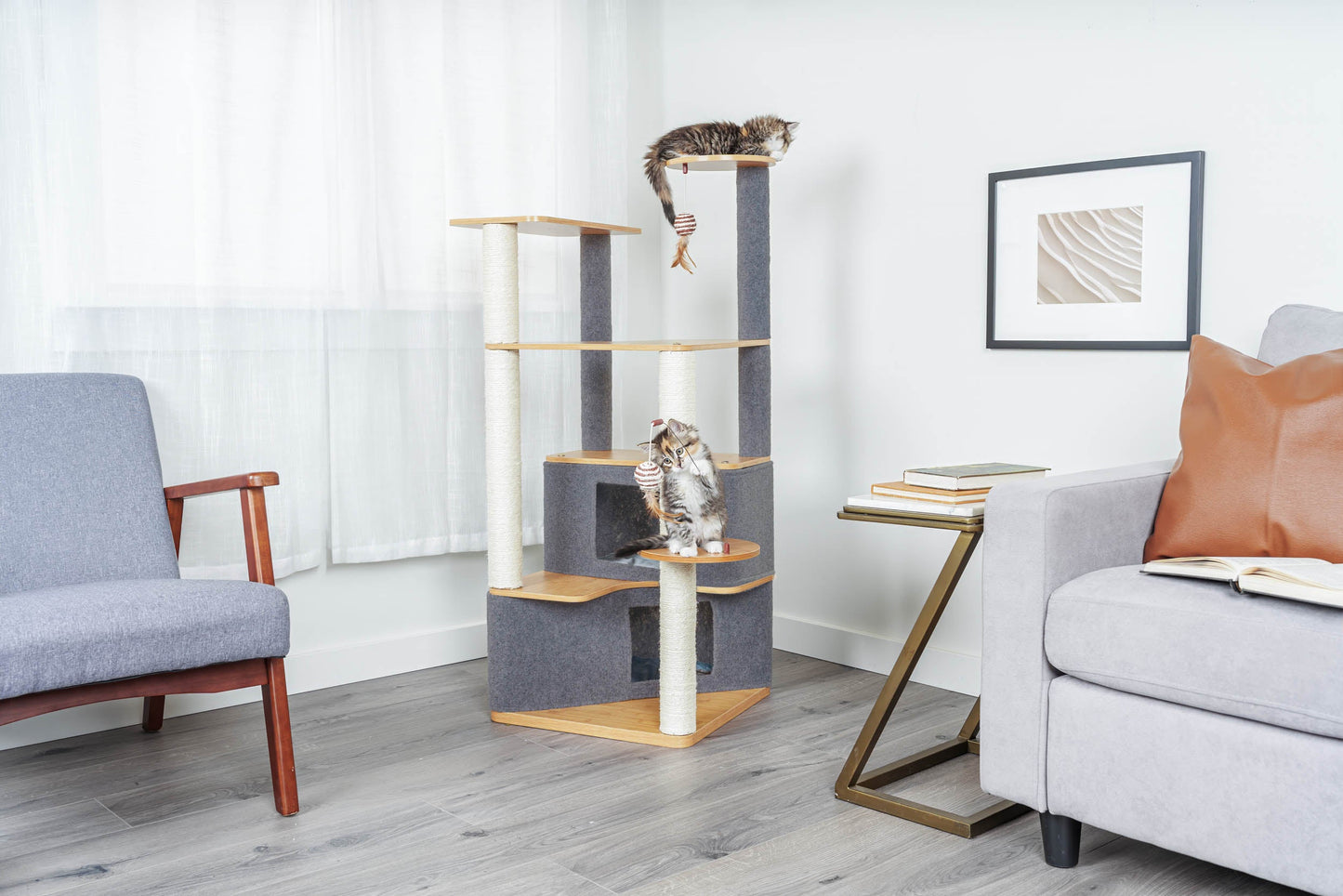 Ascentials by FurHaven Luxe Suite Cat Tower (48”-58”), Customizable Multi-Level Indoor Cat Tree