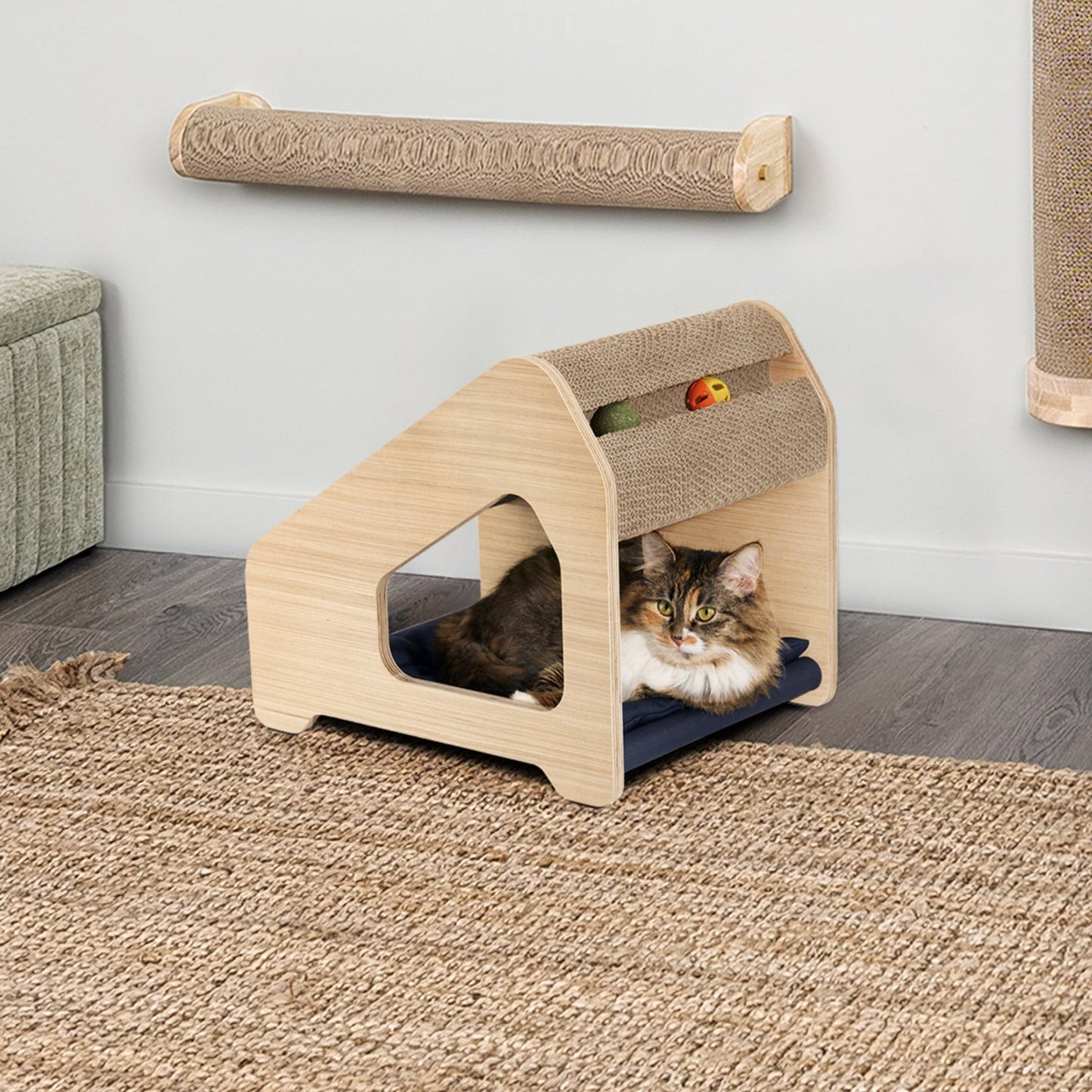 Ascentials by FurHaven Chalet Angled Scratching House (16”), Compact Cat Hideaway