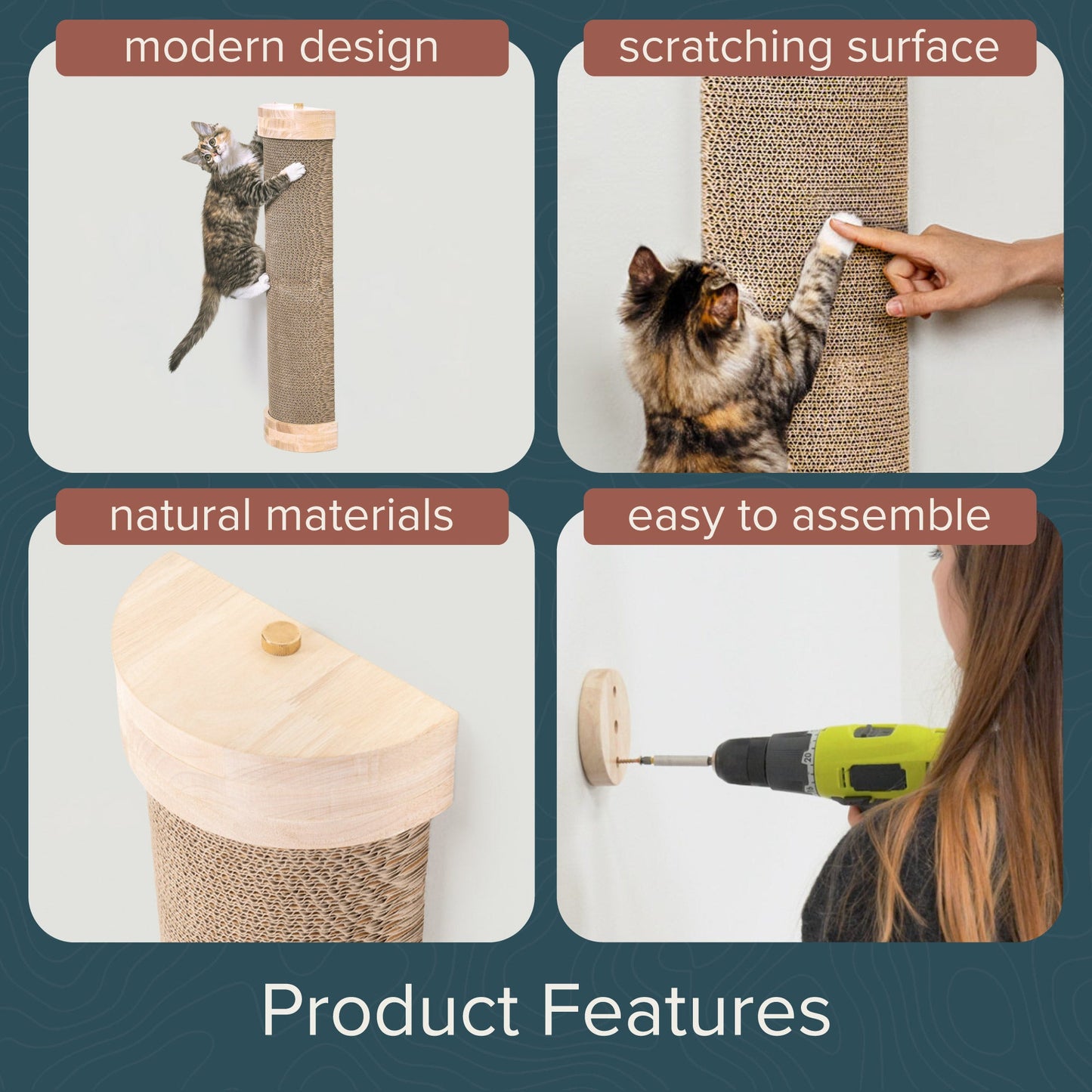 Ascentials by FurHaven Tree Hugger Wall-Mounted Corrugated Cat Post Vertical Scartcher (28”)