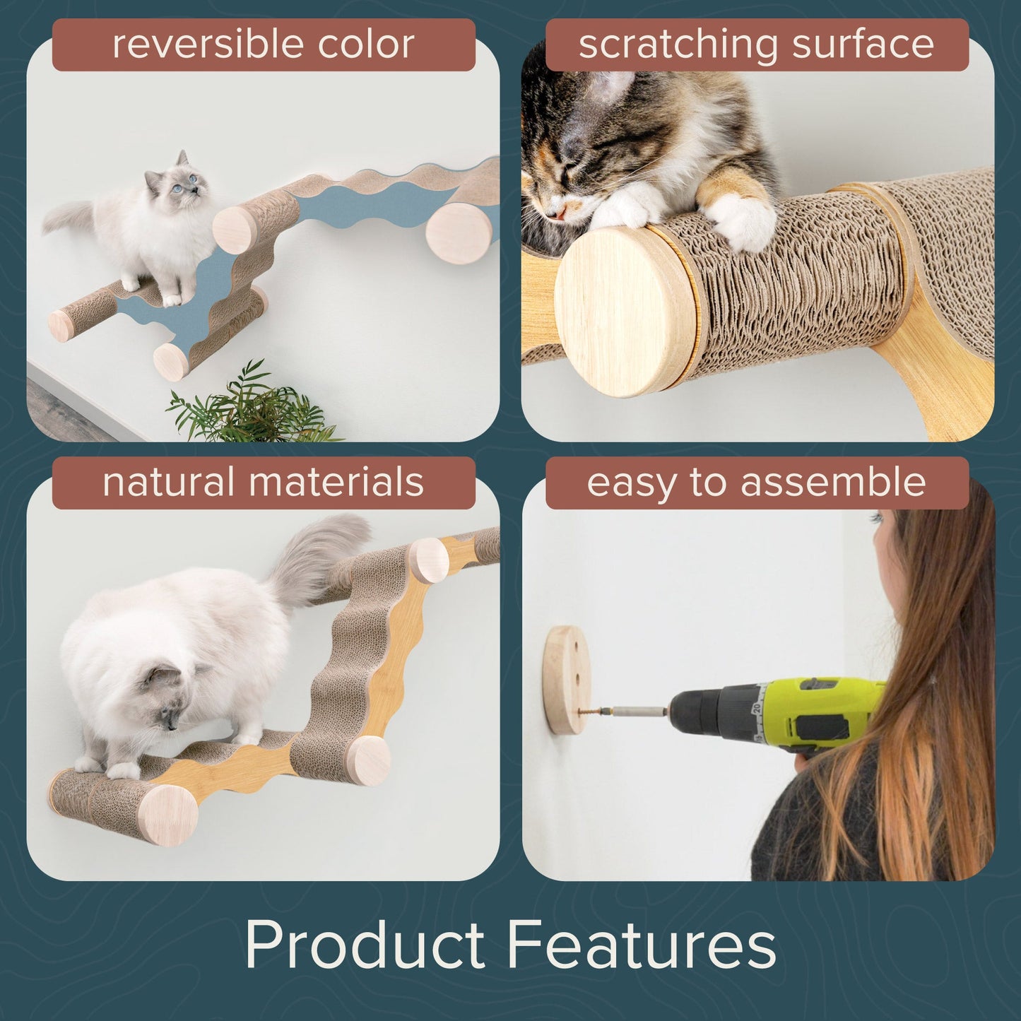 Ascentials by FurHaven Wall-Mounted Modular Scratching Perch Wave Cat Ramp (60”)