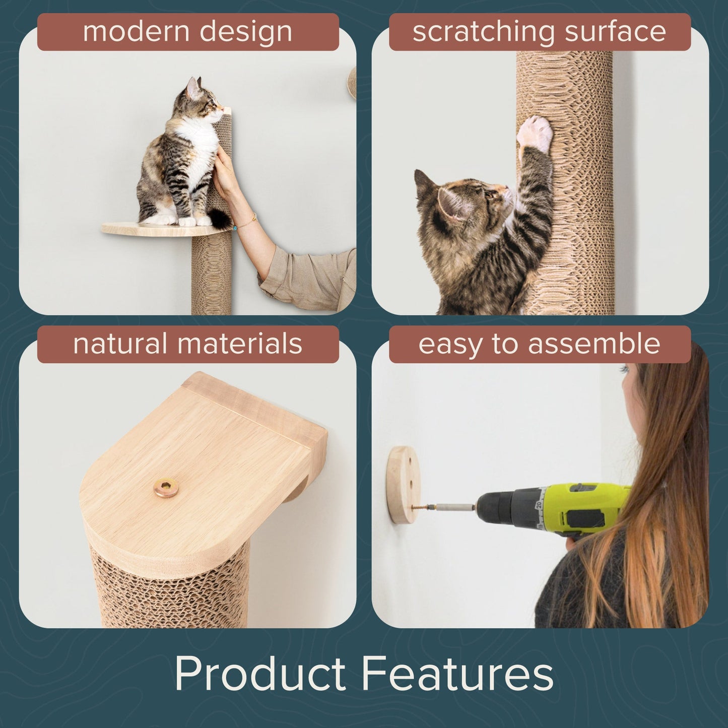 Ascentials by FurHaven Wall-Mounted Sunrise Steps Corrugated Cat Post with Perches (34”)