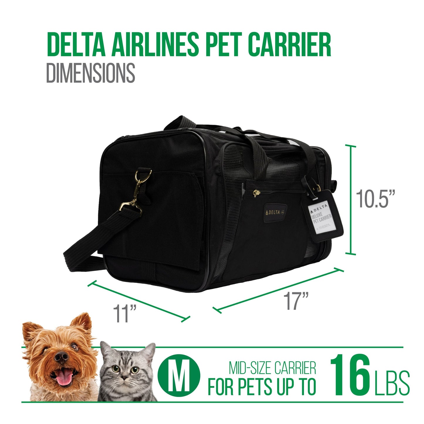 TRAVEL DELTA® AIR LINES® Airline Approved Pet Carrier, Medium, Black