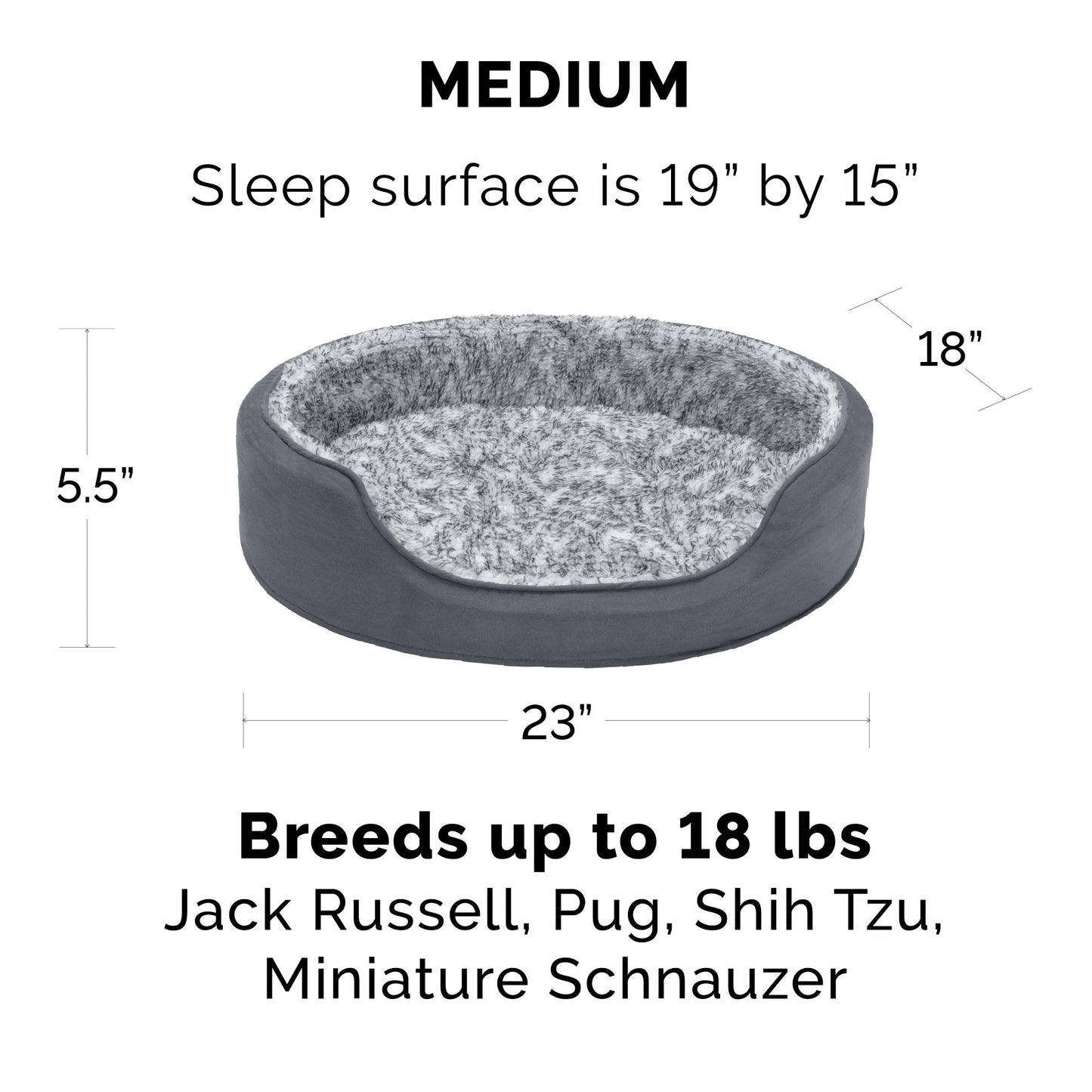 Oval Dog Bed - Two-Tone Faux Fur & Suede